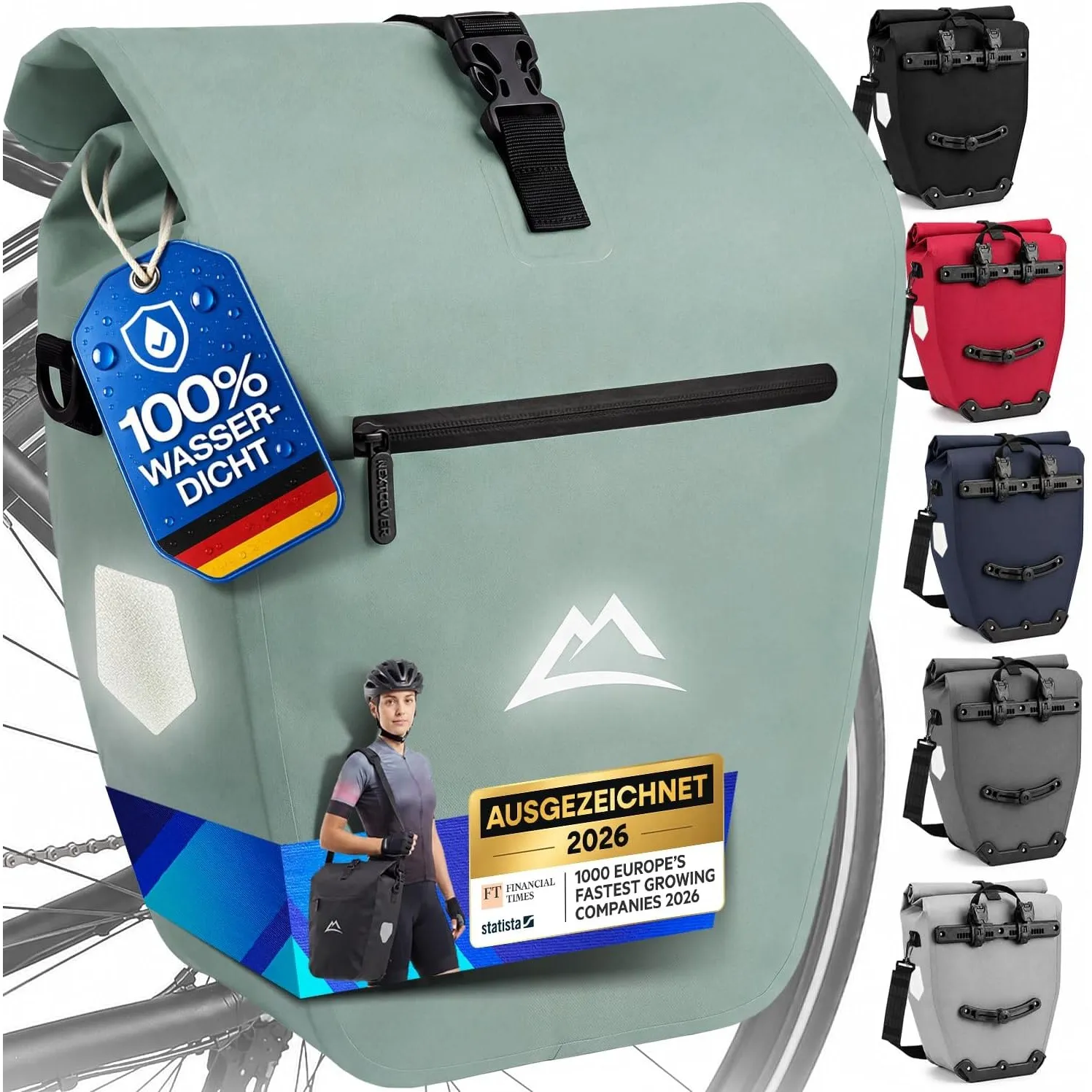Nextcover® Fahrradtasche für Gepäckträger [AquaShield-TPU] I 100% wasserdichte Gepäckträgertasche mit klick-System & Ro…