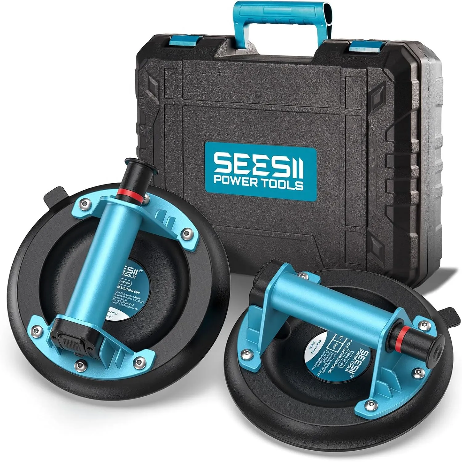 SEESII Vakuum Saugheber Fliesen, 2er-Set 8" Glassauger Tragkraft Max.200KG, Fliesenheber für Glas, Marmor, Laminat & Te…