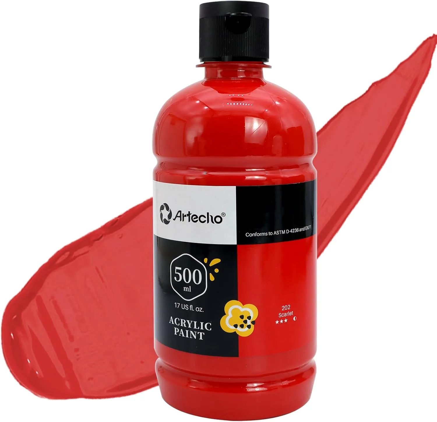 Artecho Acrylfarbe Scharlachrot 500 ml, Wasserfest und Lichtecht, Schnell Trocknend, Acrylfarbe für Leinwand, Holz, Sto…