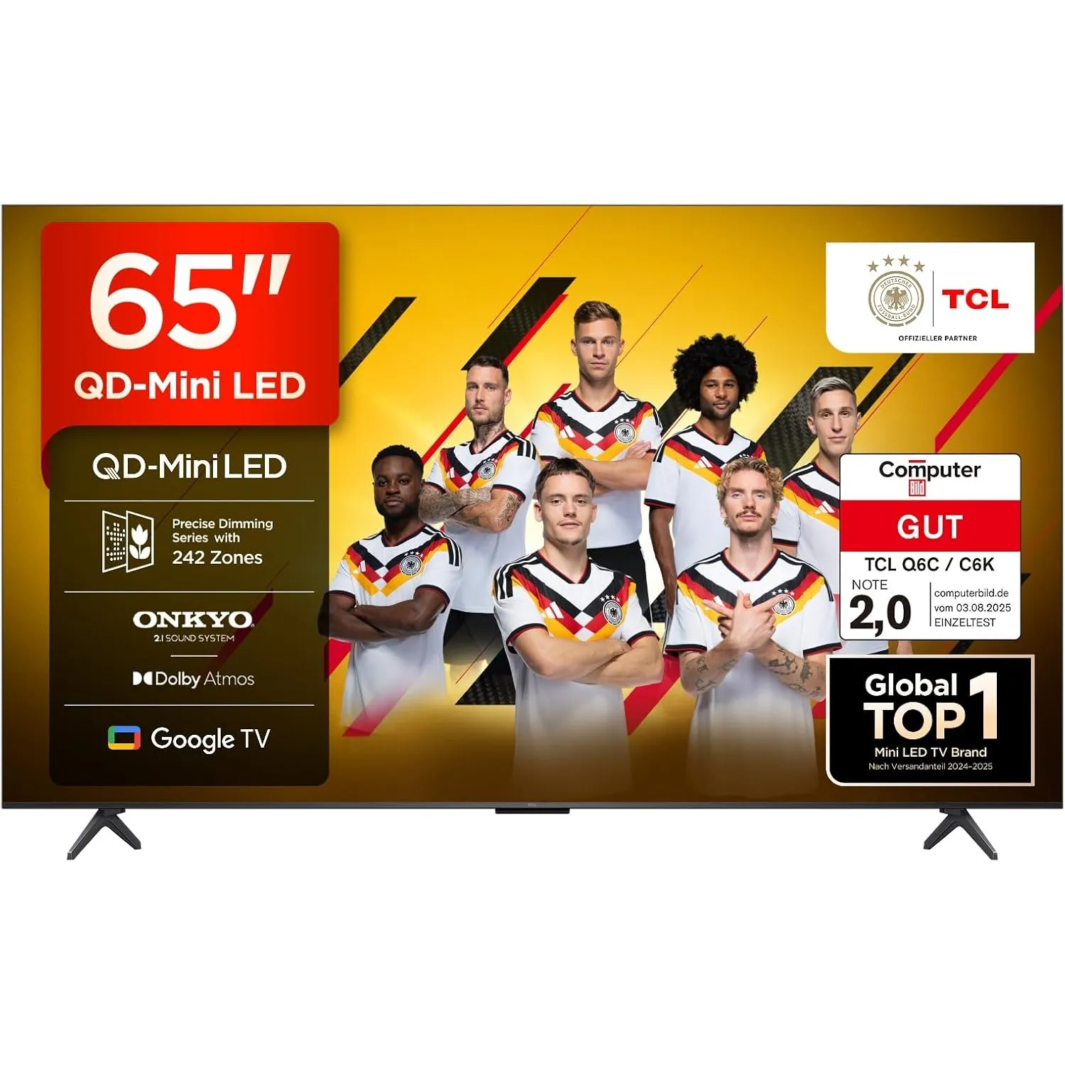 TCL 65Q6C 65 Zoll QD-Mini LED Fernseher, 4K HDR Premium 1000nits, Smart TV mit Google TV (Dolby Vision IQ & Atmos, Onky…