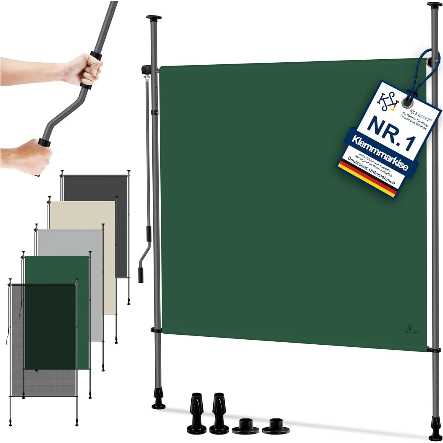 KESSER® Klemmmarkise 200x310 cm, Garten Balkon Sichtschutz wetterfest, Wind- & Sonnenschutz, Senkrechtmarkise mit Handk…