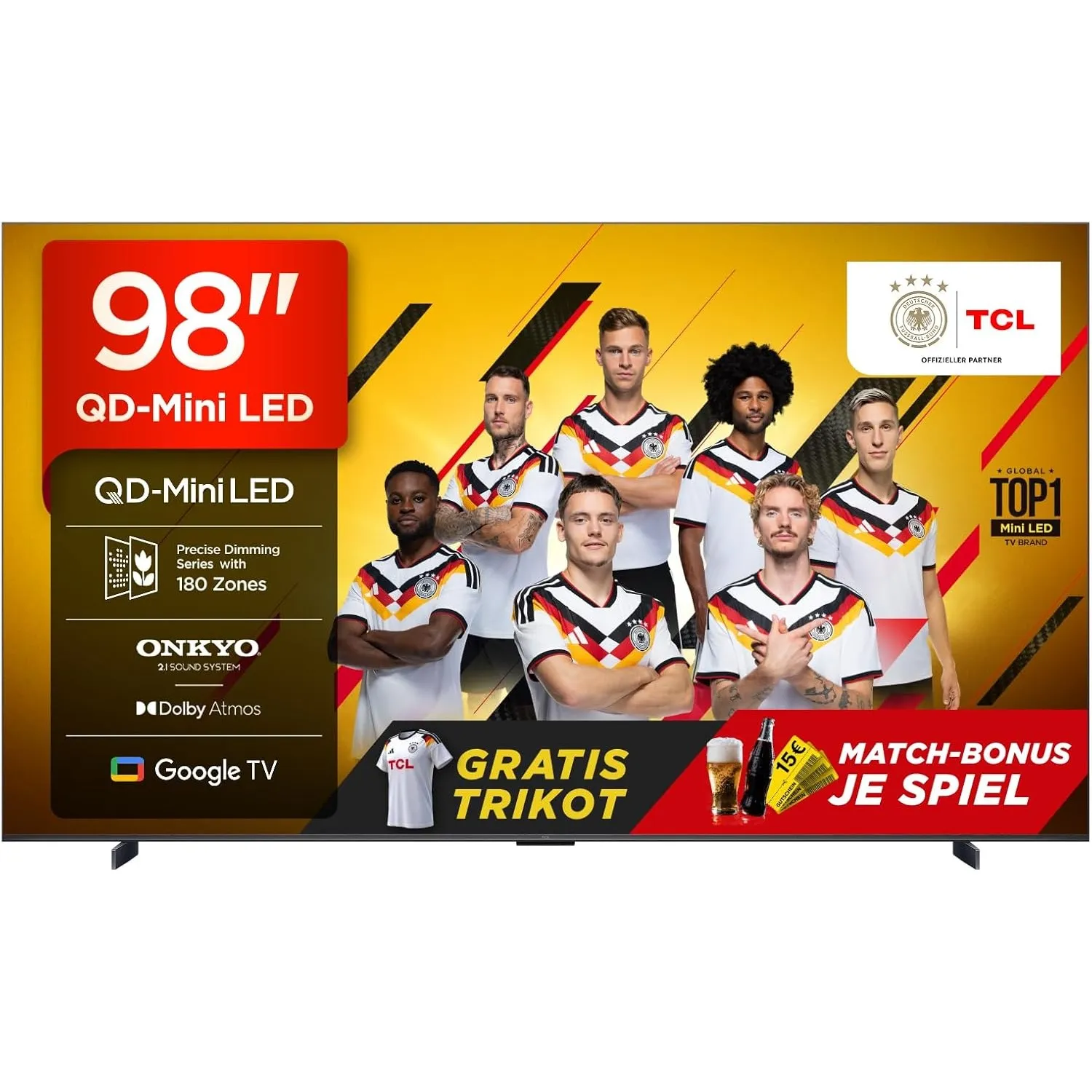 TCL 98Q6C 98 Zoll QD-Mini LED Fernseher, 4K HDR Premium 1000nits, Smart TV mit Google TV (Dolby Vision IQ & Atmos, Onky…