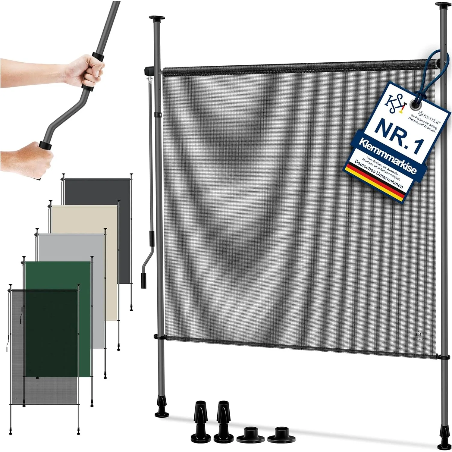 KESSER® Klemmmarkise 100x310 cm, Garten Balkon Sichtschutz wetterfest, Wind- & Sonnenschutz, Senkrechtmarkise mit Handk…