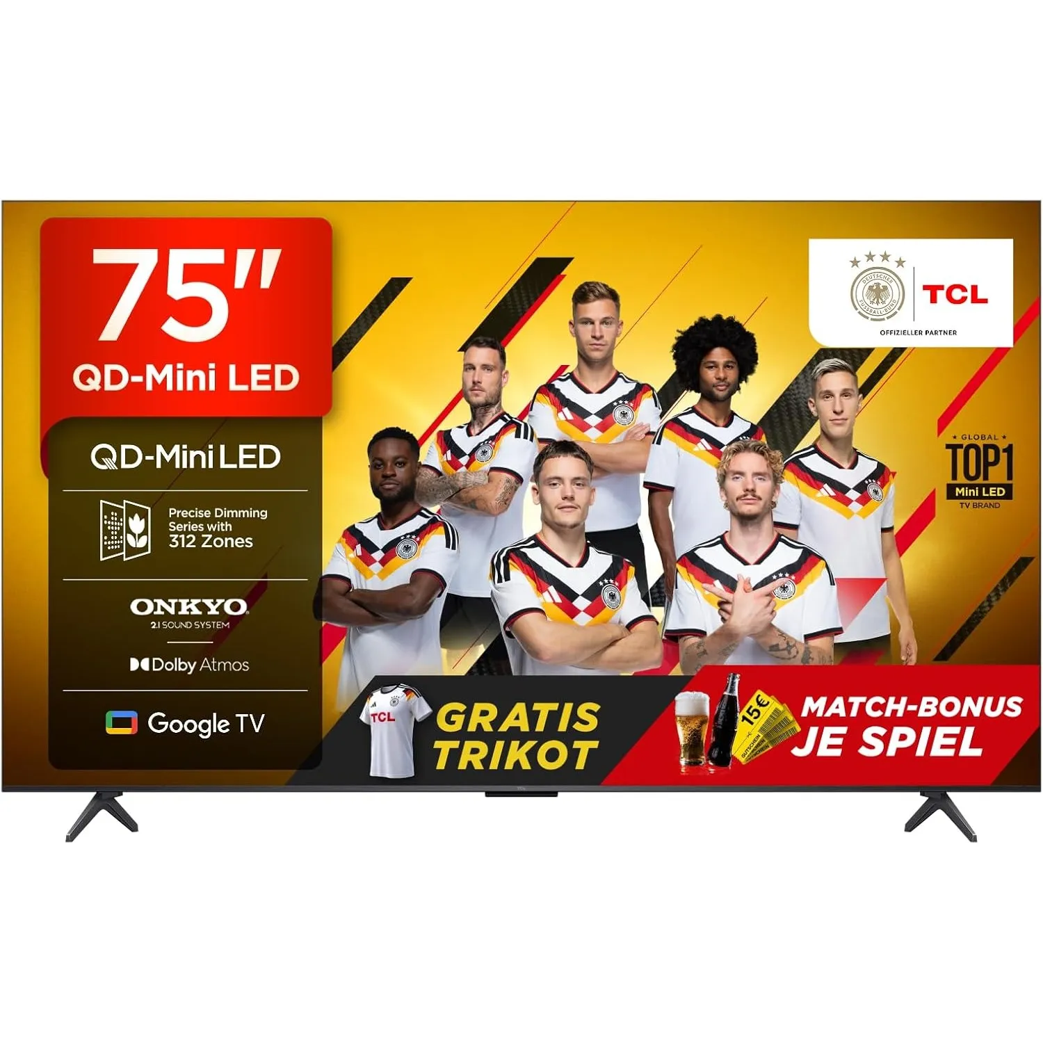 TCL 75Q6C 75 Zoll QD-Mini LED Fernseher, 4K HDR Premium 1000nits, Smart TV mit Google TV (Dolby Vision IQ & Atmos, Onky…