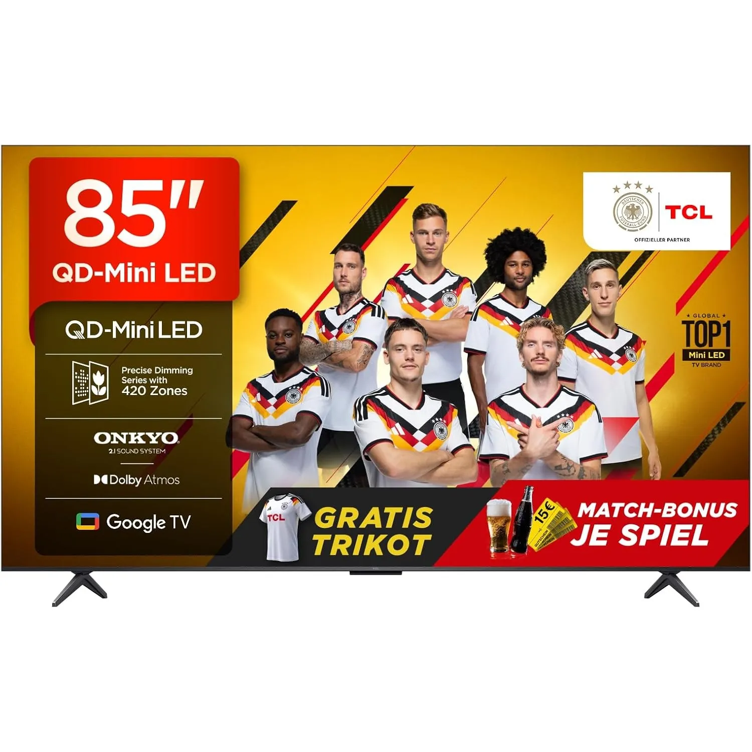 TCL 85Q6C 85 Zoll QD-Mini LED Fernseher, 4K HDR Premium 1000nits, Smart TV mit Google TV (Dolby Vision IQ & Atmos, Onky…