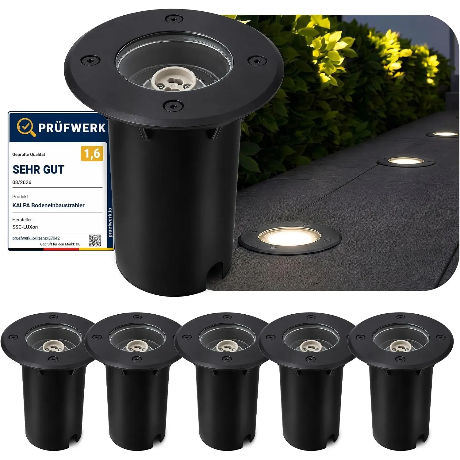 SSC-LUXon KALPA Bodeneinbaustrahler 6er schwarz Echtglas IP67 für GU10