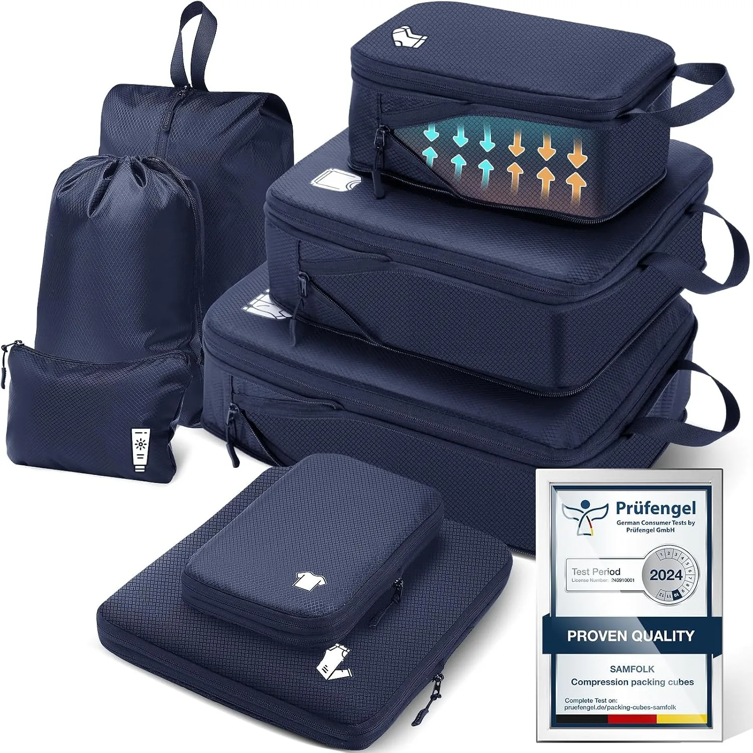 Packing Cubes Compression 8 Stück Koffer Organizer,Wasserdicht PackwüRfel Packtaschen Kompression, Travel essentials Fü…