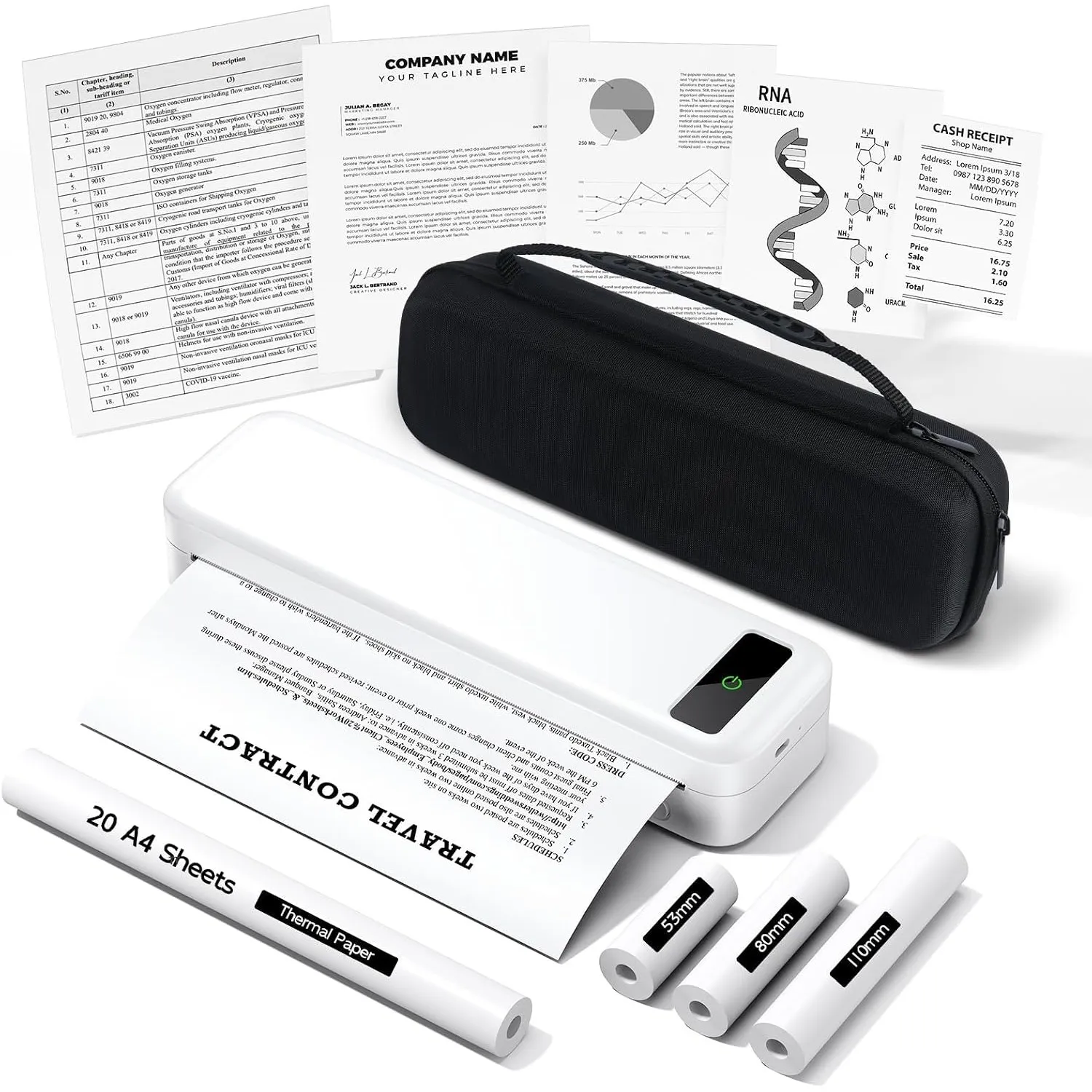 TATTMUSE Thermodrucker A4 Kit, Mit Tragetasche und 4 Rollen Thermopapier