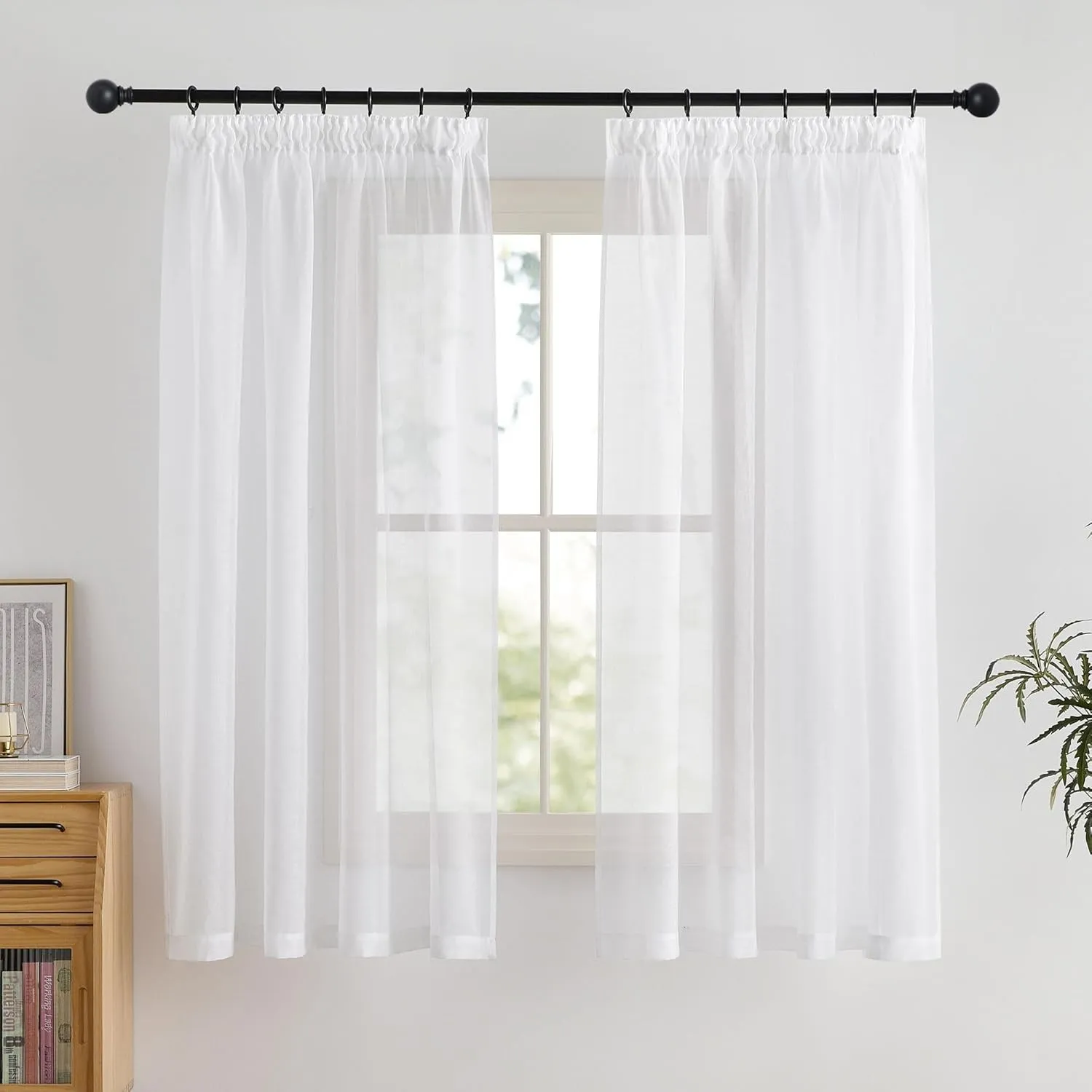 PONY DANCE Weißer Vorhang 175 cm Lang Transparente Gardinen Weiss mit Kräuselband 2er Set H 175 x B 140 cm Wohnzimmer V…