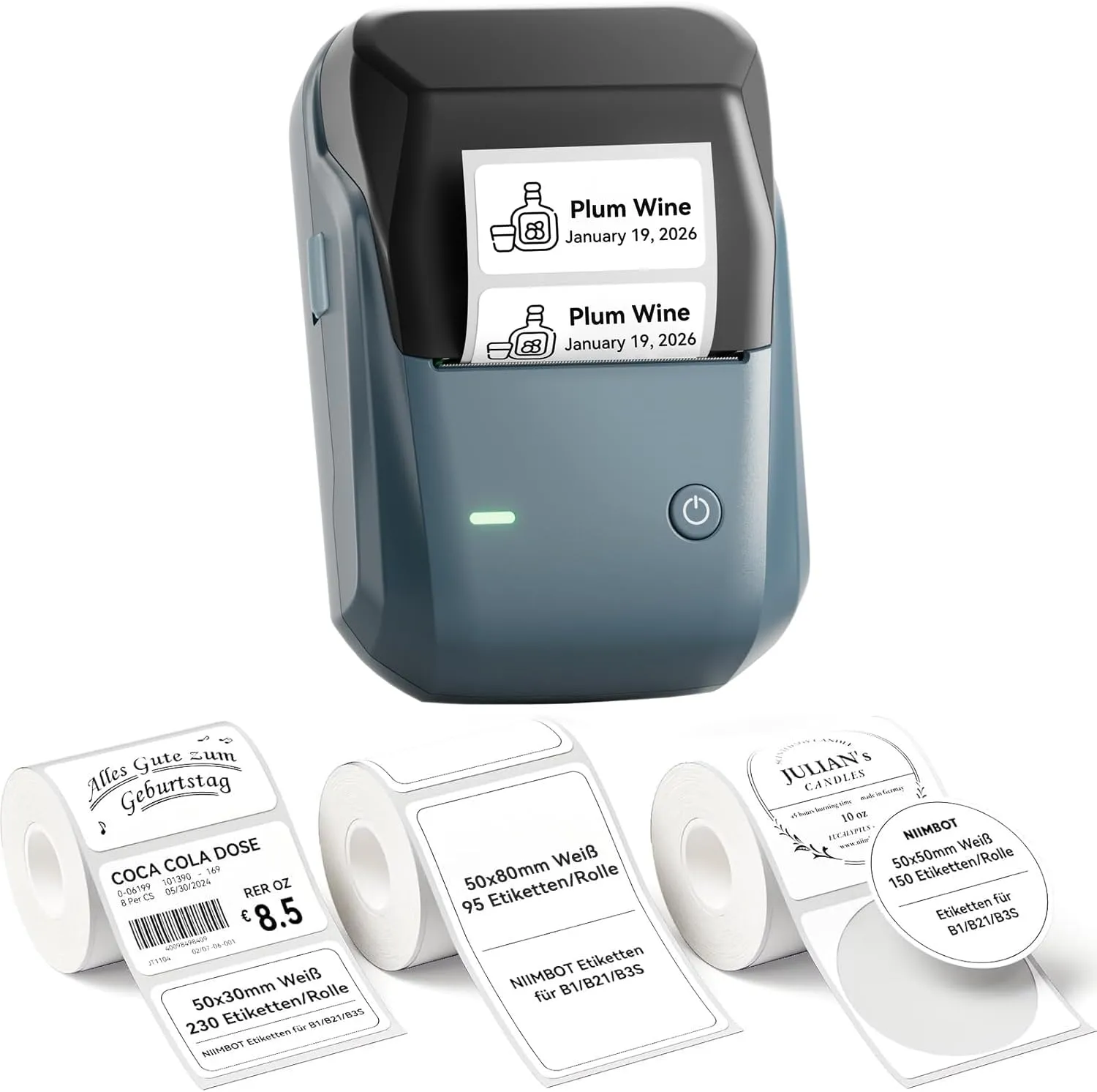 NIIMBOT B1 Etikettendrucker mit 3 Rollen Wasserfester Etiketten Selbstklebend, Tragbarer Beschriftungsgerät Bluetooth L…