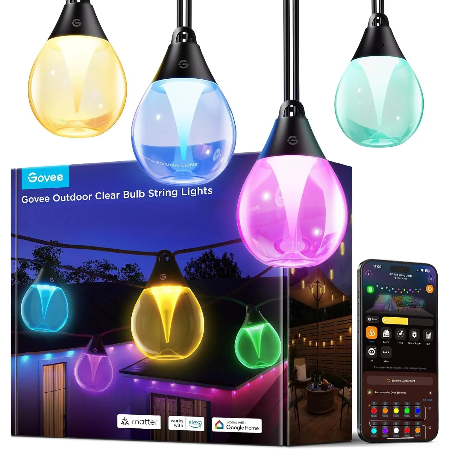 Govee RGBWIC Lichterkette Außen 15M, 80lm pro LED, WiFi & Bluetooth, IP67