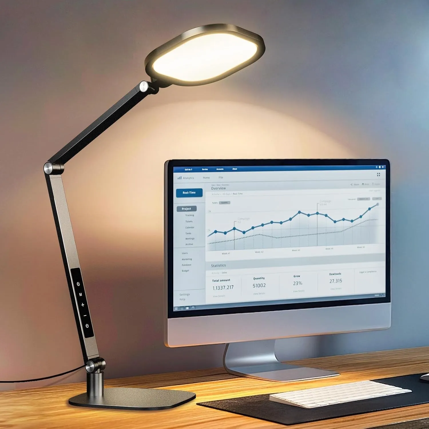 LitONES Schreibtischlampe LED Dimmbare, Augenschutz tageslichtlampe schreibtisch mit 3 Farbmodi und Touch-Steuerung/Mem…