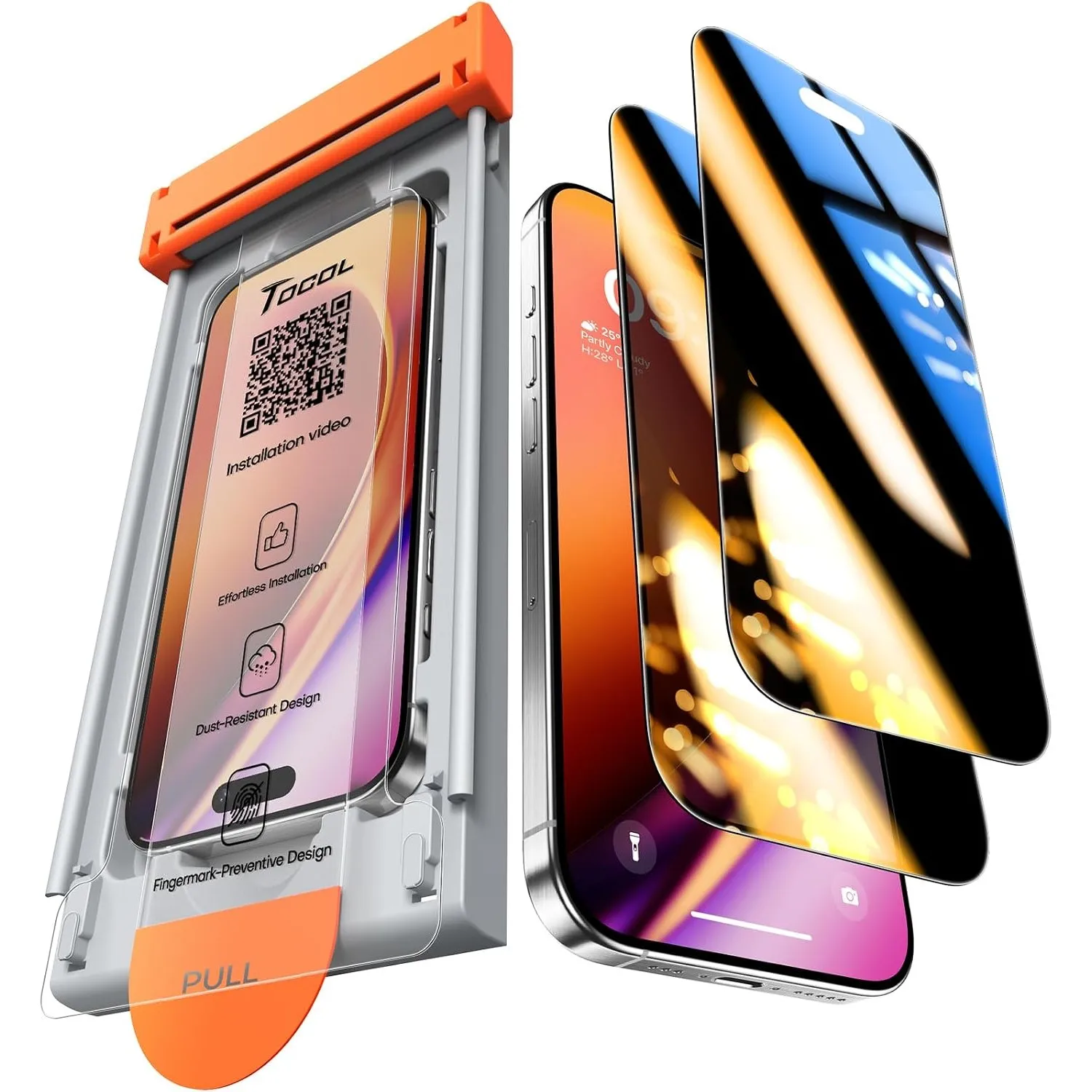 TOCOL für iPhone 15 Pro für Panzerglas Sichtschutz, 0 Blasen Laufrolle Auto-Installation Schutzfolie Stoßfest 9H Härte …