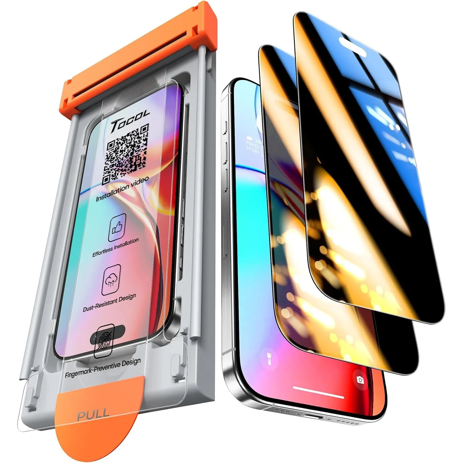 TOCOL für iPhone 15 Pro Max für Panzerglas Sichtschutz, 0 Blasen Laufrolle Auto-Installation Stoßfest 9H Härte Kratzfes…