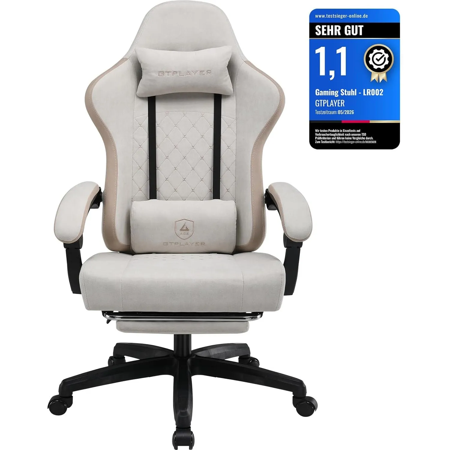 GTPLAYER Gaming Stuhl Ergonomischer Gaming Sessel Schreibtischstuhl mit Stoffoberfläche, Federsitzkissen, Verbindungsar…