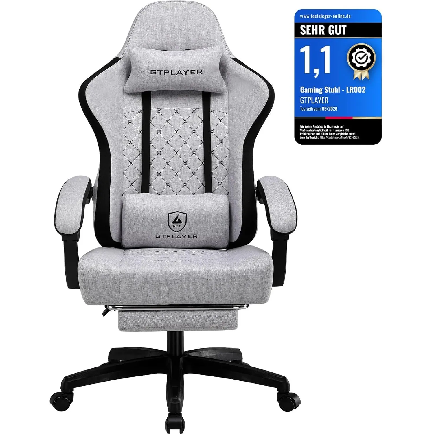 GTPLAYER Gaming-Stuhl, Bürostuhl mit Taschenfederkissen 150kg, ergonomischer Computerstuhl mit hoher Rückenlehne, mit L…