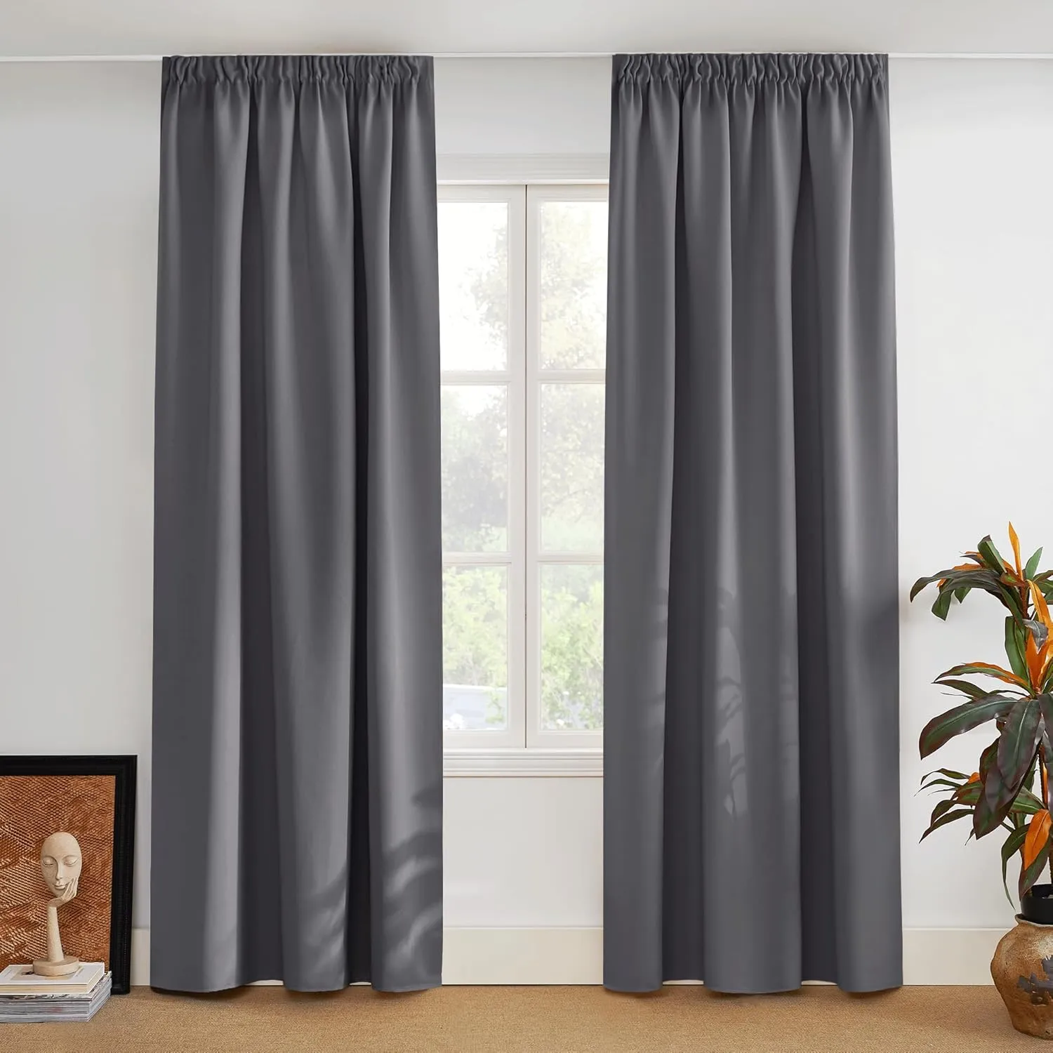 PONY DANCE Verdunkelungsvorhang Kräuselband für Schiene Thermogardinen Hitzeschutz 2er Set H 280 x B 140 cm Grau, Extra…