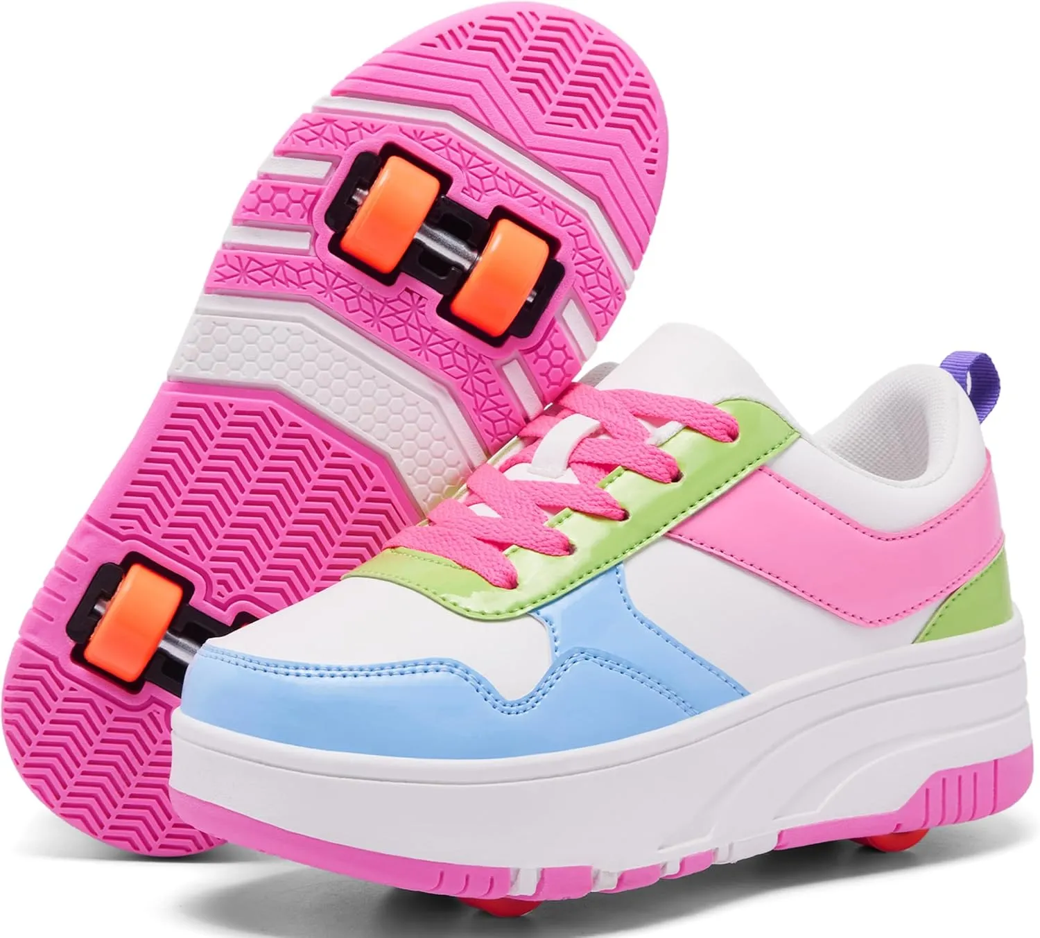 Jungen Mädchen Schuhe mit Rollen Skate, Kinder Rollschuhe Schuhe mit 4 Rollen Abnehmbar, Komfort Outdoor Sportschuhe fü…