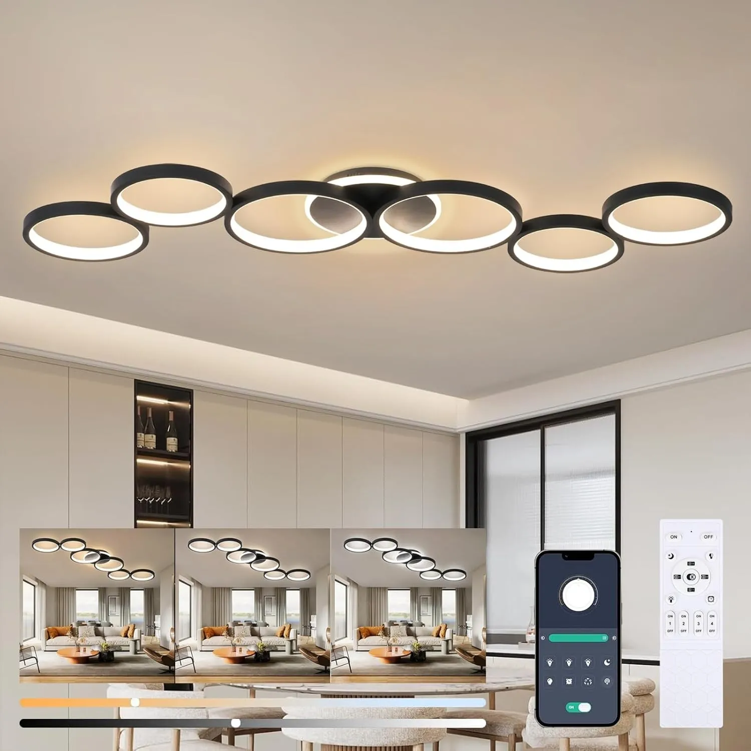 LED Deckenleuchte Dimmbar Wohnzimmer Deckenlampe Schwarz Wohnzimmerlampe
