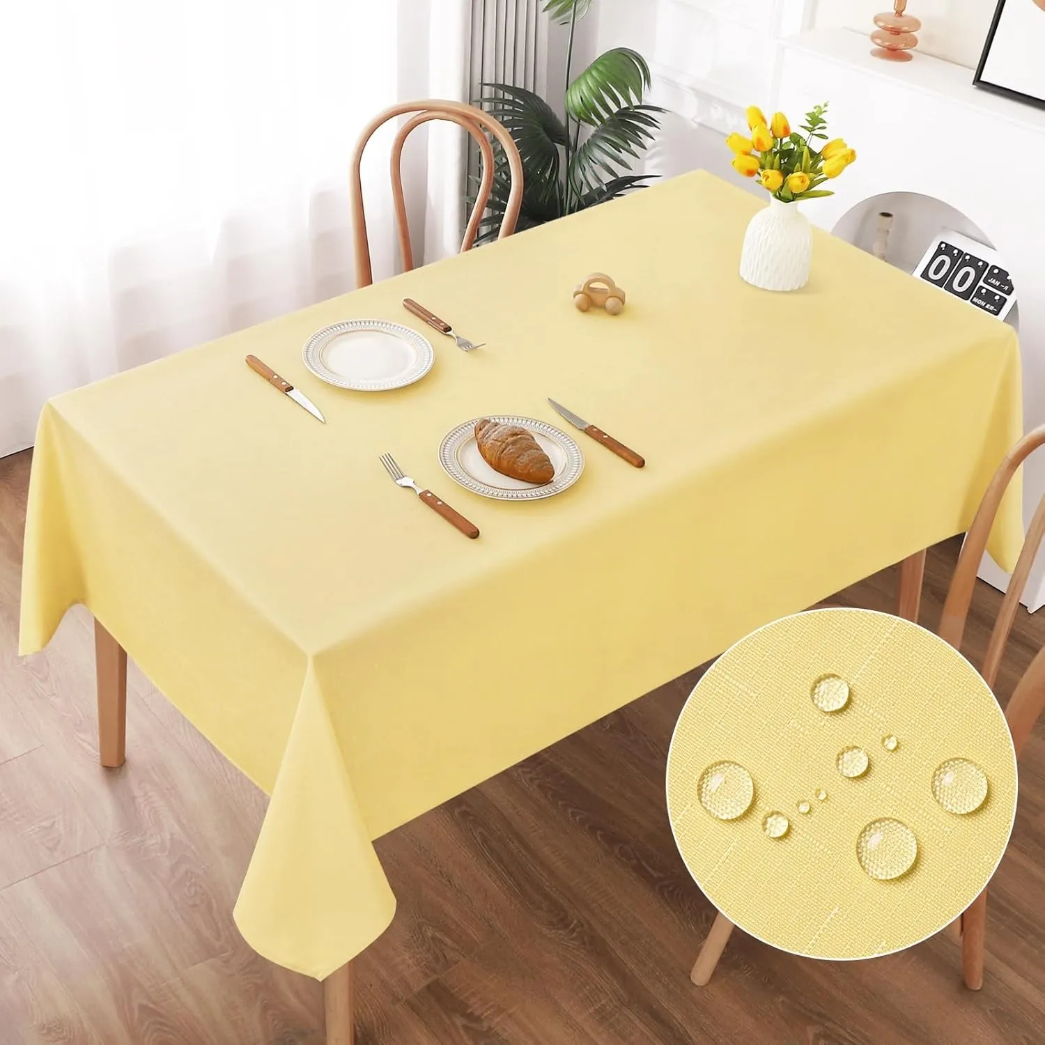 AooHome Tischdecke Abwaschbar, Gelb Tischdecken 140x200cm Leinen-Optik Tischtuch aus Polyester Wasserabweisend mit Lotu…