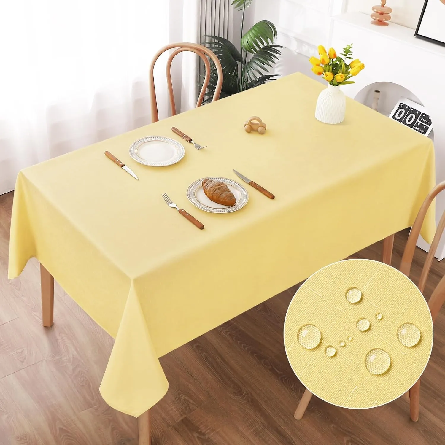 AooHome Tischdecke Abwaschbar, Gelb Tischdecken 135x180cm Leinen-Optik Tischtuch aus Polyester Wasserabweisend mit Lotu…