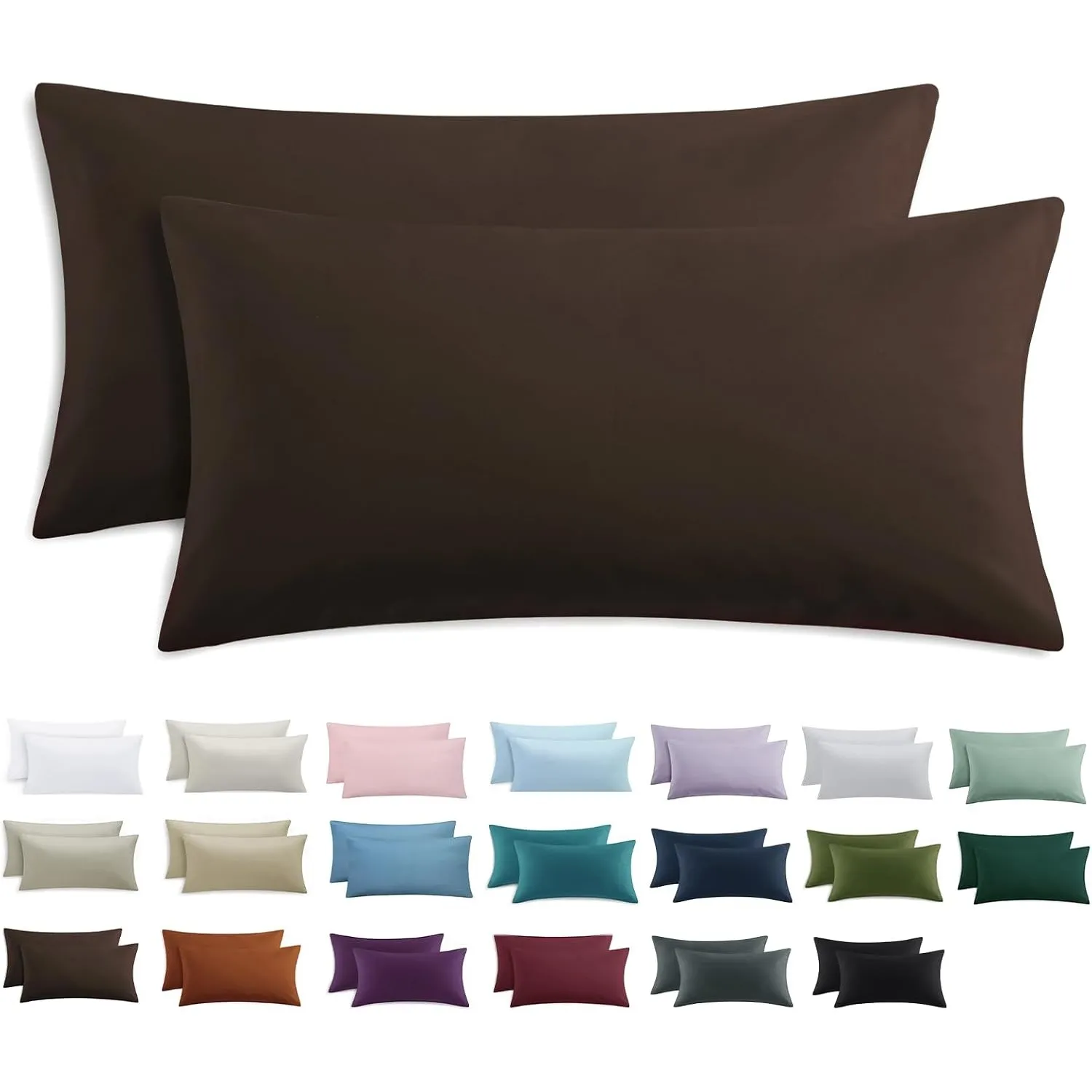 Kissenbezug 40 x 80 2er Set - Kopfkissenbezug 40x80 Braun mit Reißverschluss aus Mikrofaser Weich, 40x80cm Pillow Case