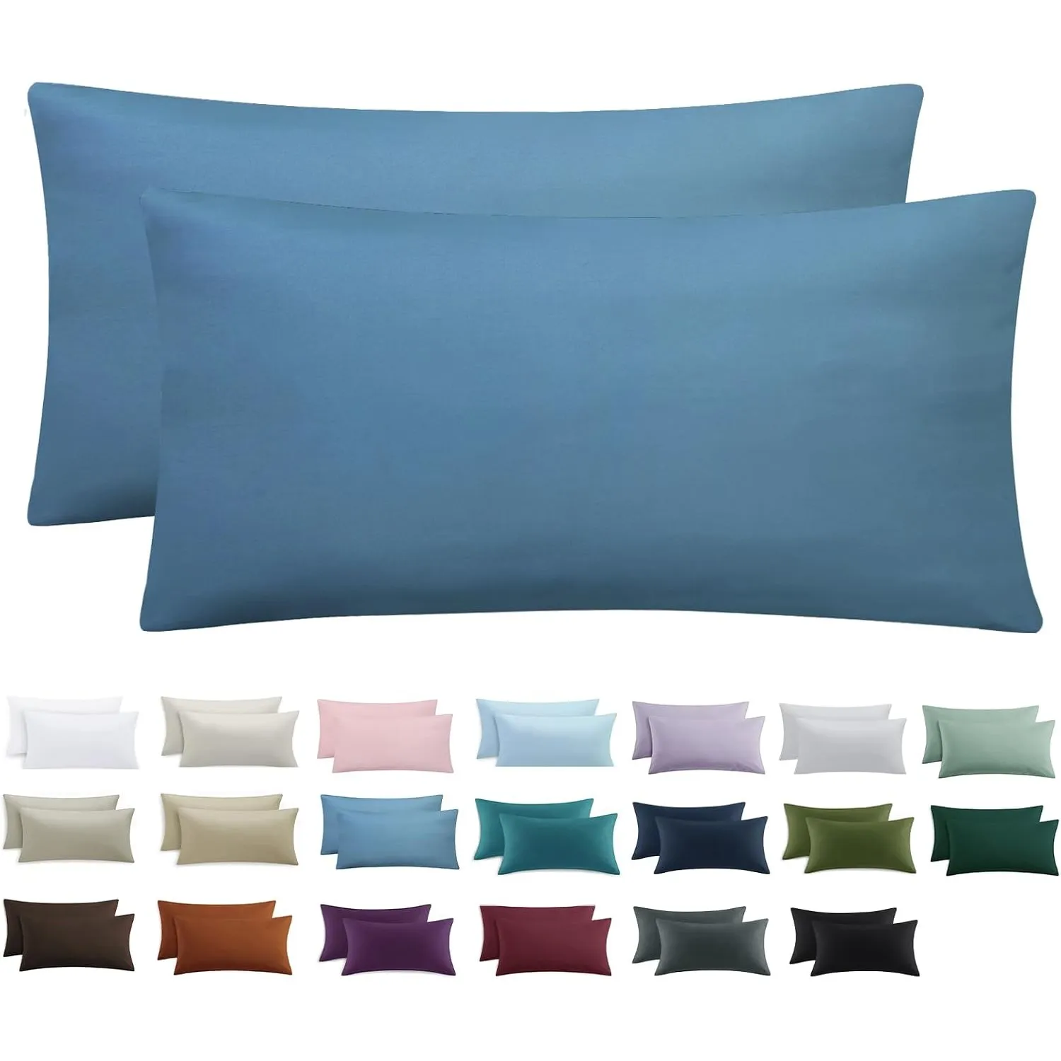 Kissenbezug 40 x 80 2er Set - Kopfkissenbezug 40x80 Denimblau mit Reißverschluss aus Mikrofaser Weich, 40x80cm Blau Pil…