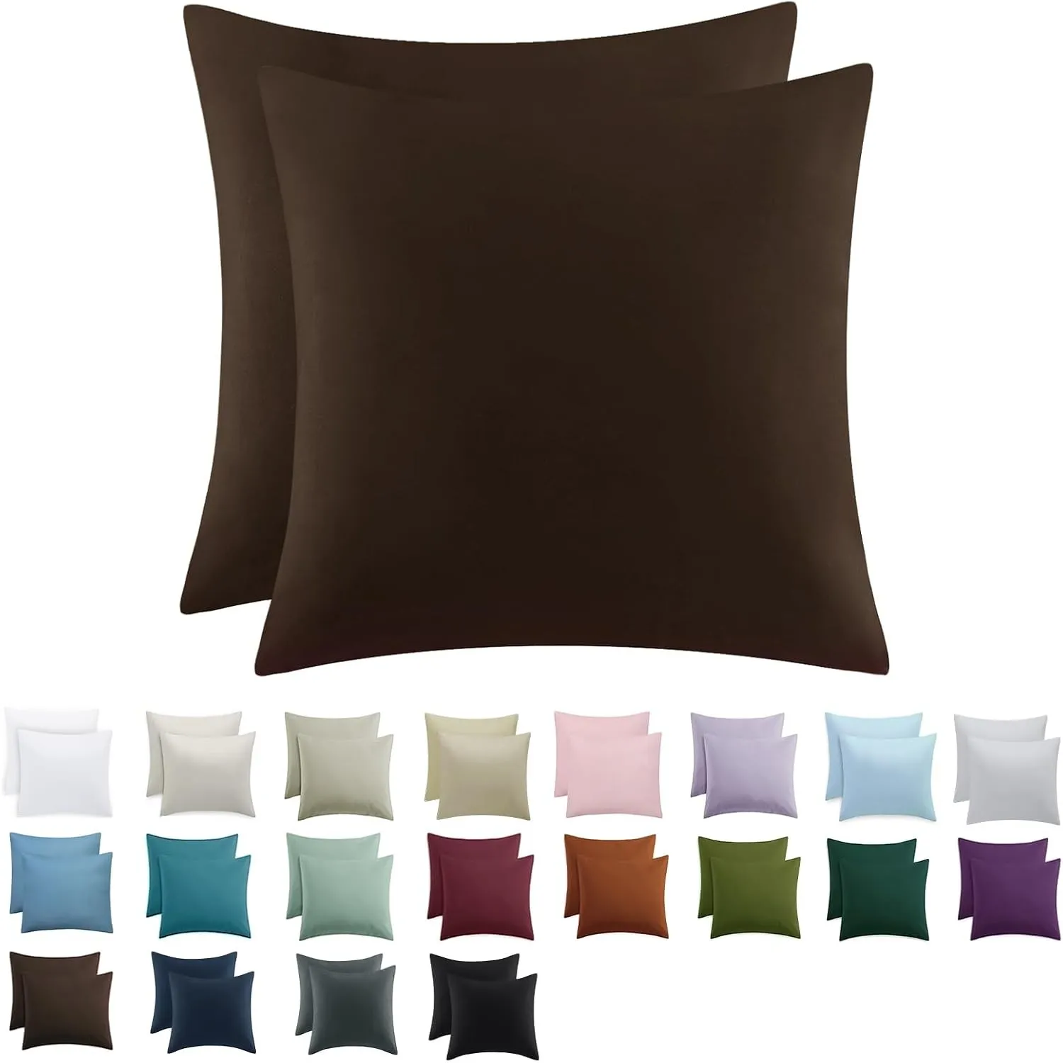 Kissenbezug 80x80 2er Set - Kopfkissenbezug 80 x 80 Braun mit Reißverschluss aus Mikrofaser Weich, 80x80cm Pillow Case