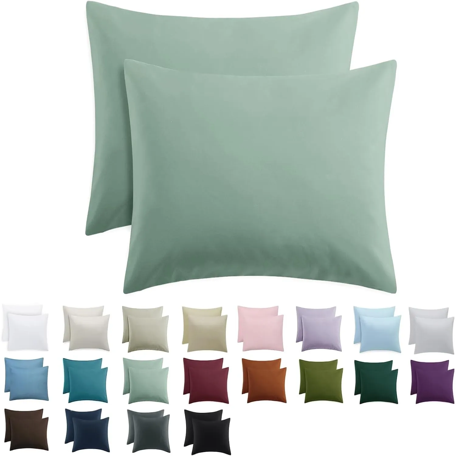 Kissenbezug 80x80 2er Set - Kopfkissenbezug 80 x 80 Salbeigrün mit Reißverschluss aus Mikrofaser Weich, 80x80cm Grün Pi…