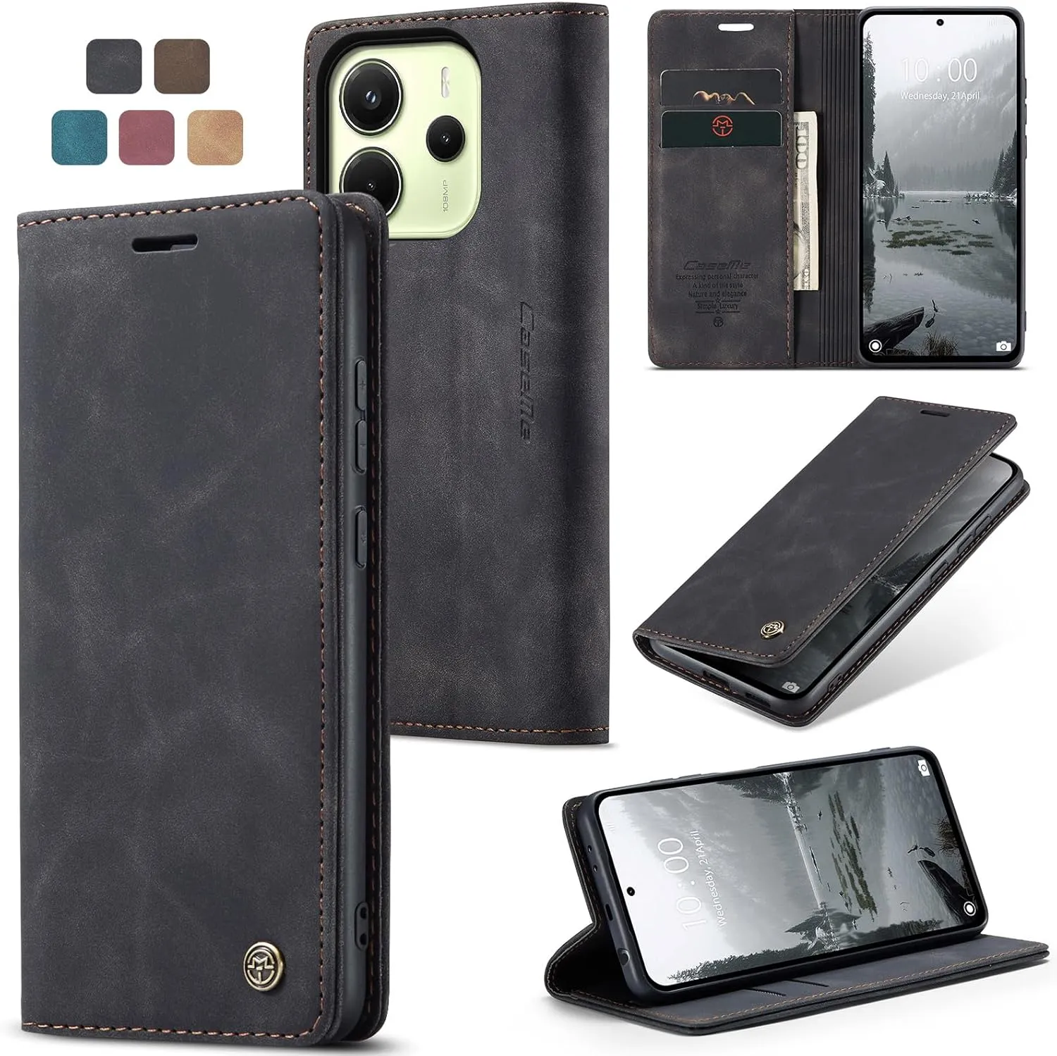 Handyhülle Xiaomi Redmi Note 14 4G hülle klapphülle Premium Lederhülle Weiches Vintage-Nubukleder Faltbare Ständer Schu…