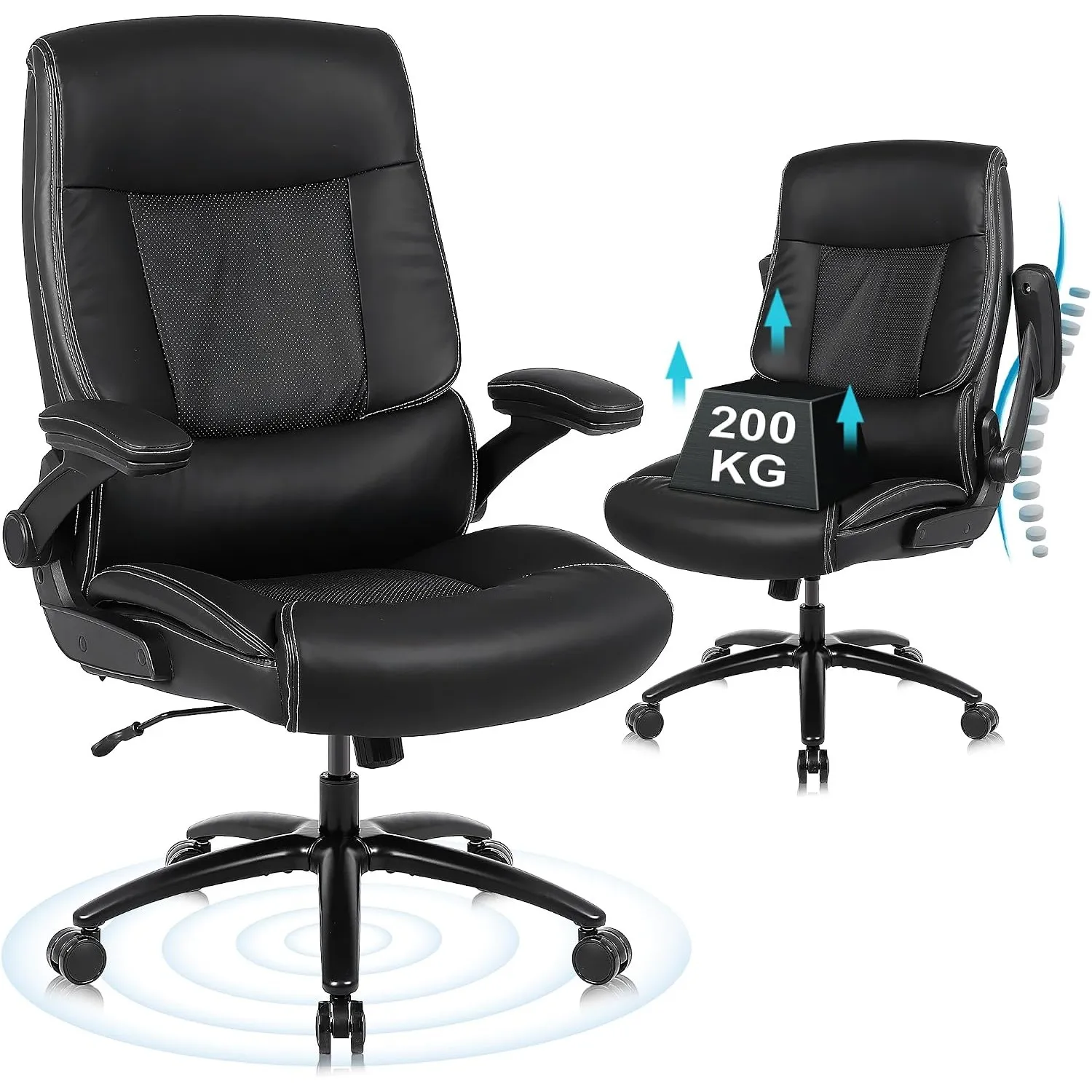 Youhauchair Bürostuhl 200kg für schwere Menschen, Schwarz