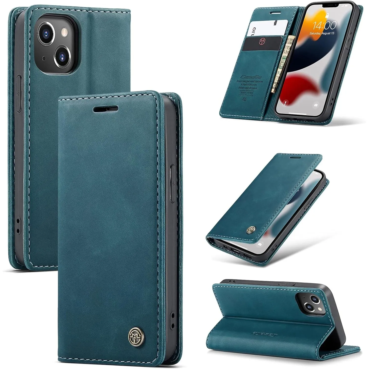 Handyhülle iPhone 13 Mini klapphülle Premium Lederhülle Weiches Vintage-Nubukleder Faltbare Ständer Schutzhülle Kartenf…