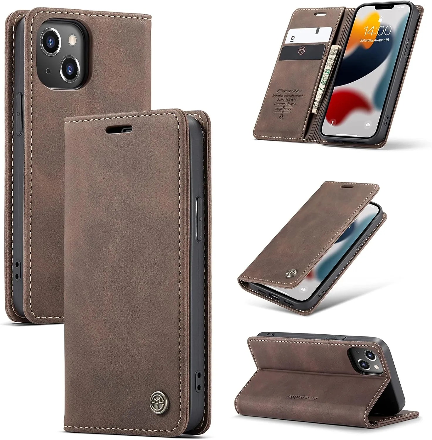 Handyhülle iPhone 13 Mini hülle klapphülle Premium Lederhülle Weiches Vintage-Nubukleder Faltbare Ständer Schutzhülle K…