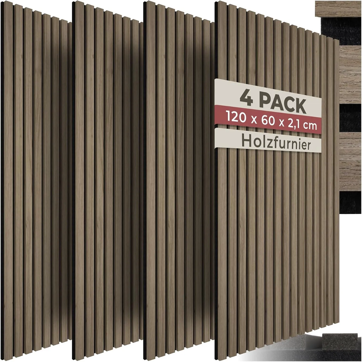 tectake® 3D Akustikpaneele 120 x 60 x 2,1 cm, Holz Optik Paneele, Wandpaneele in Holzoptik als Schallabsorber, Panels f…