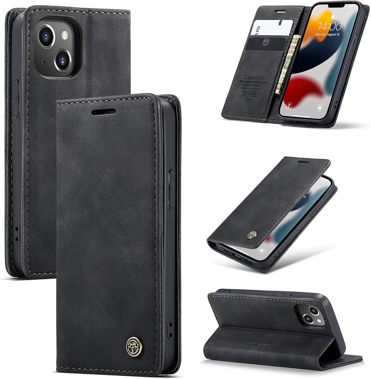 Handyhülle iPhone 13 Mini klapphülle Premium Lederhülle Weiches Vintage-Nubukleder Faltbare Ständer Schutzhülle Kartenf…