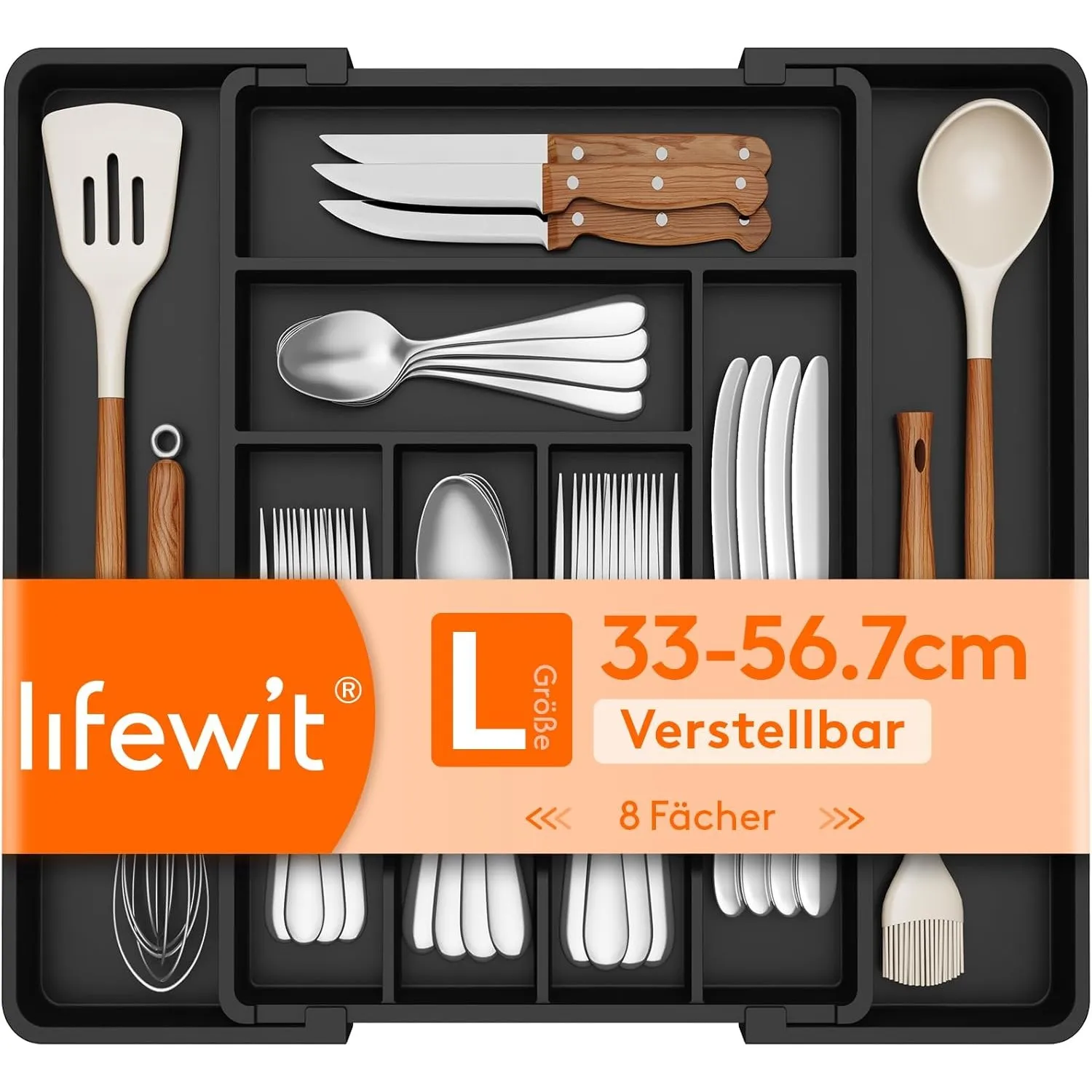 Lifewit Besteckkasten für Schubladen, 6-8 Fächer verstellbarer Organizer