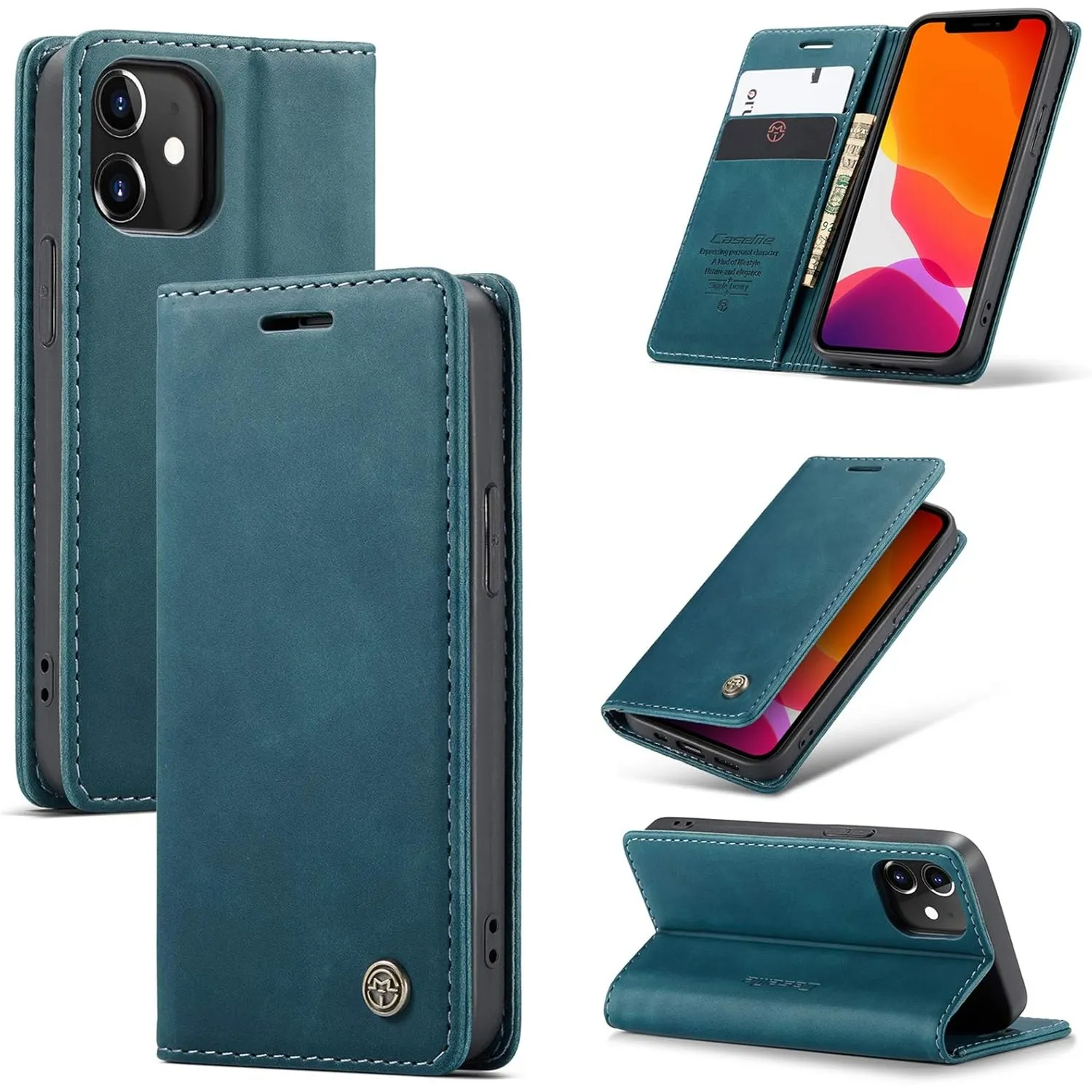 Handyhülle iPhone 12 Mini klapphülle Premium Lederhülle Weiches Vintage-Nubukleder Faltbare Ständer Schutzhülle Kartenf…