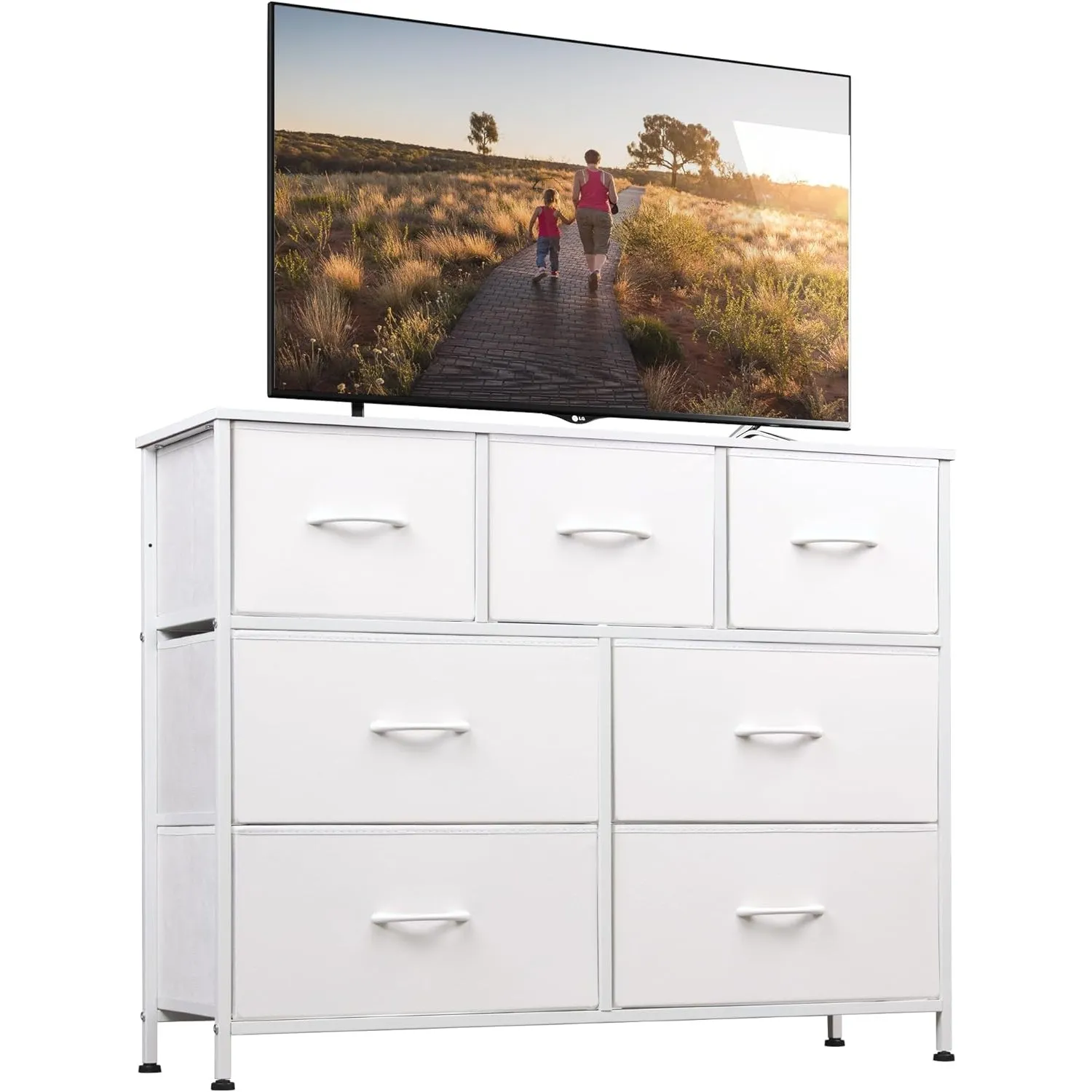 WLIVE Weiß Kommode mit Schubladen, komode Schlafzimmer, 7 Stoffschubladen | Kommoden & Sideboards mit Stabiler Stahlrah…