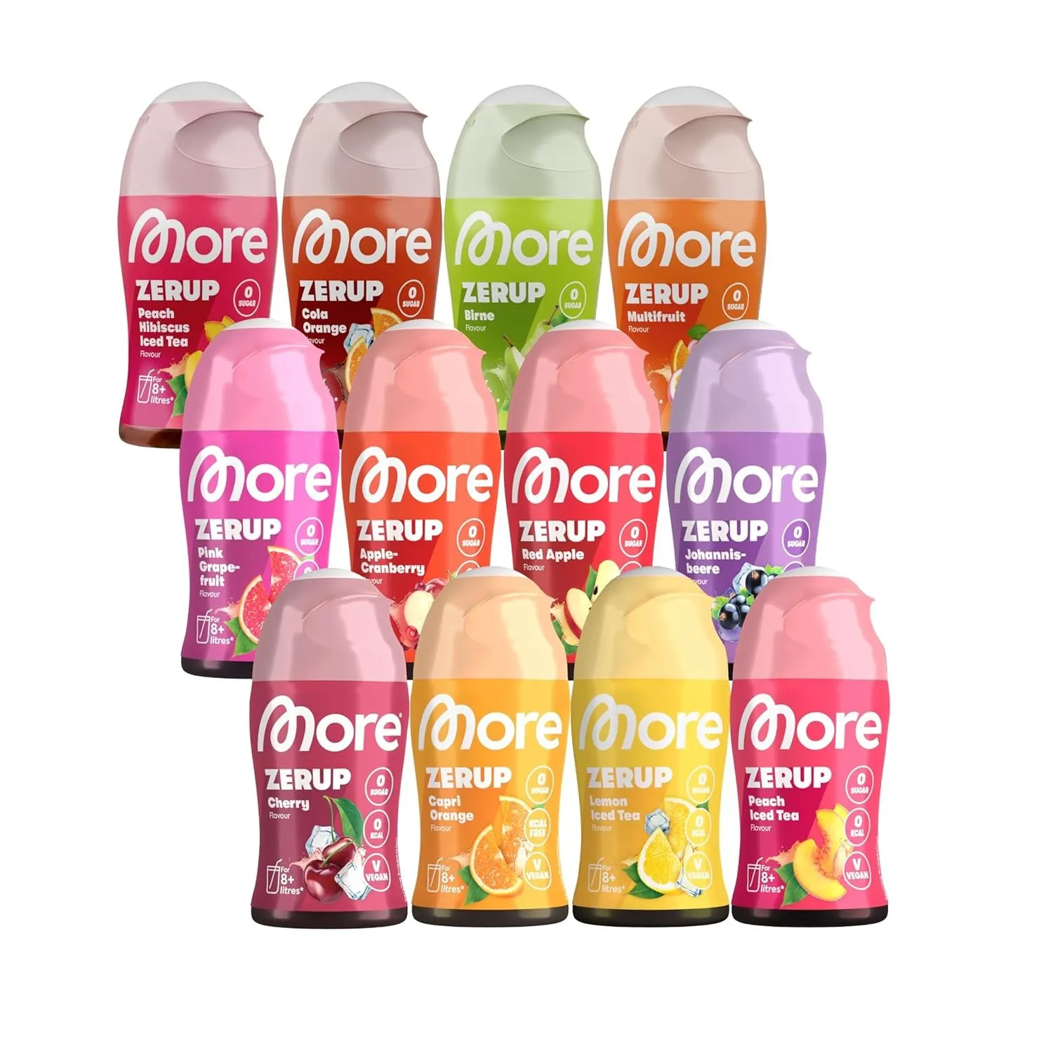MORE Zerup, mixed 12er Bundle, 12 x 65 ml, für bis zu 96 l Fertiggetränk, zuckerfreier Sirup mit u.a. echten Fruchtextr…