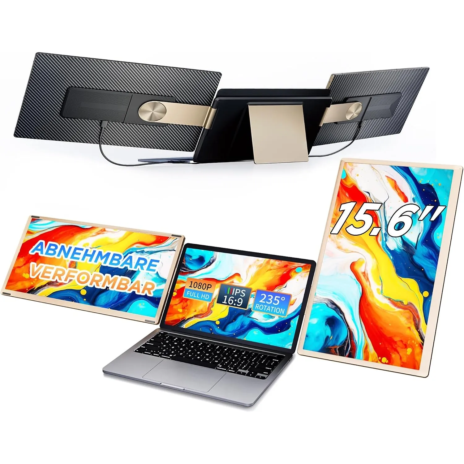 15.6'' Laptop Bildschirm Extender, 1080P FHD Portable Monitor Laptop with 235° Rotation, Triple Tragbarer Monitor Erwei…