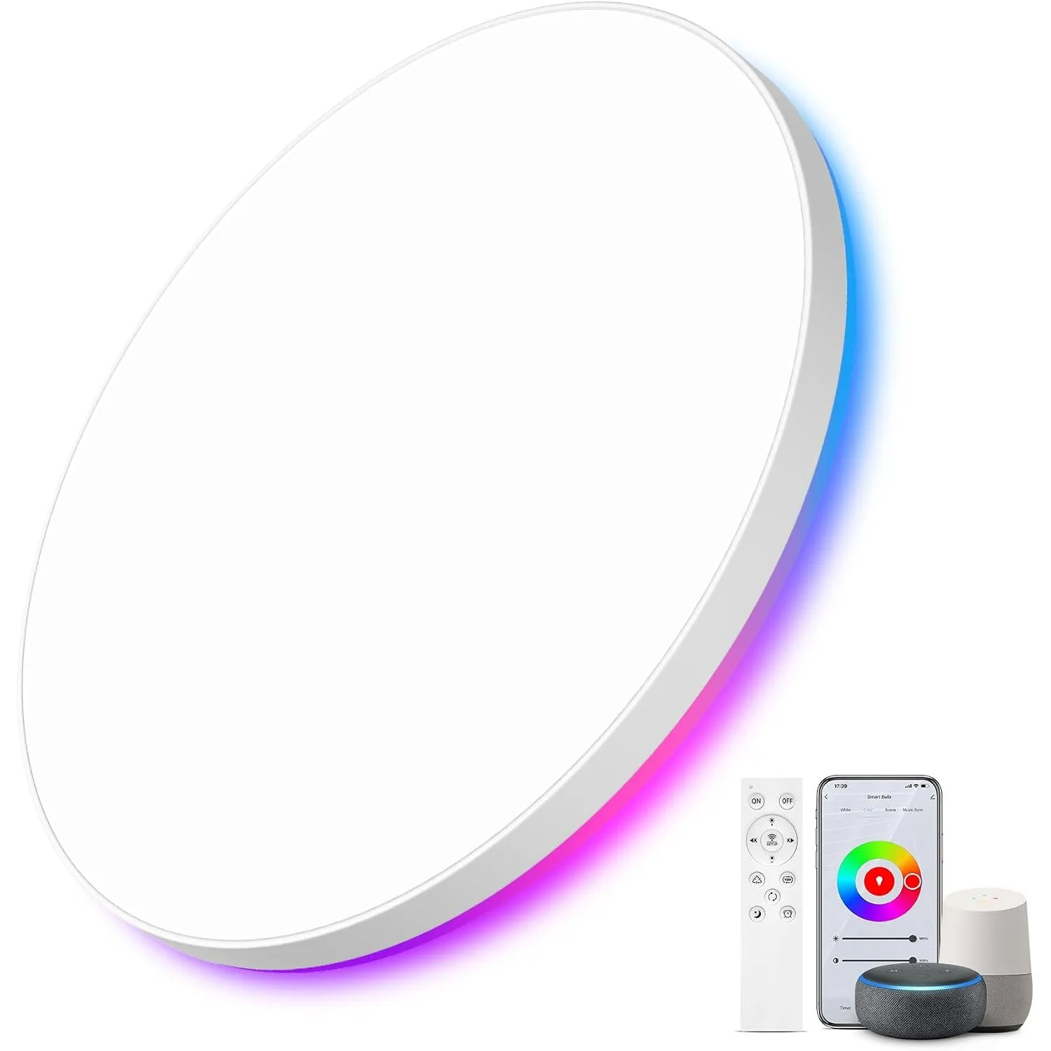 LED Deckenleuchte Dimmbar mit Fernbedienung, Deckenlampe mit RGB Nachtlicht