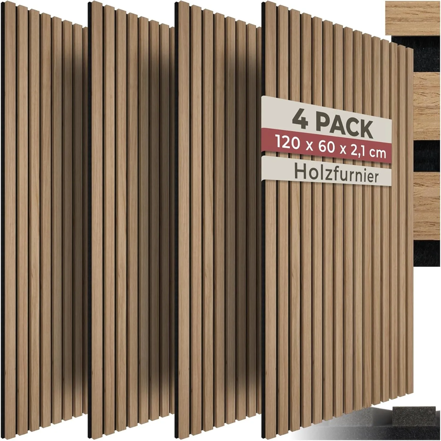 tectake® 3D Akustikpaneele 120 x 60 x 2,1 cm, Holz Optik Paneele, Wandpaneele in Holzoptik als Schallabsorber, Panels f…