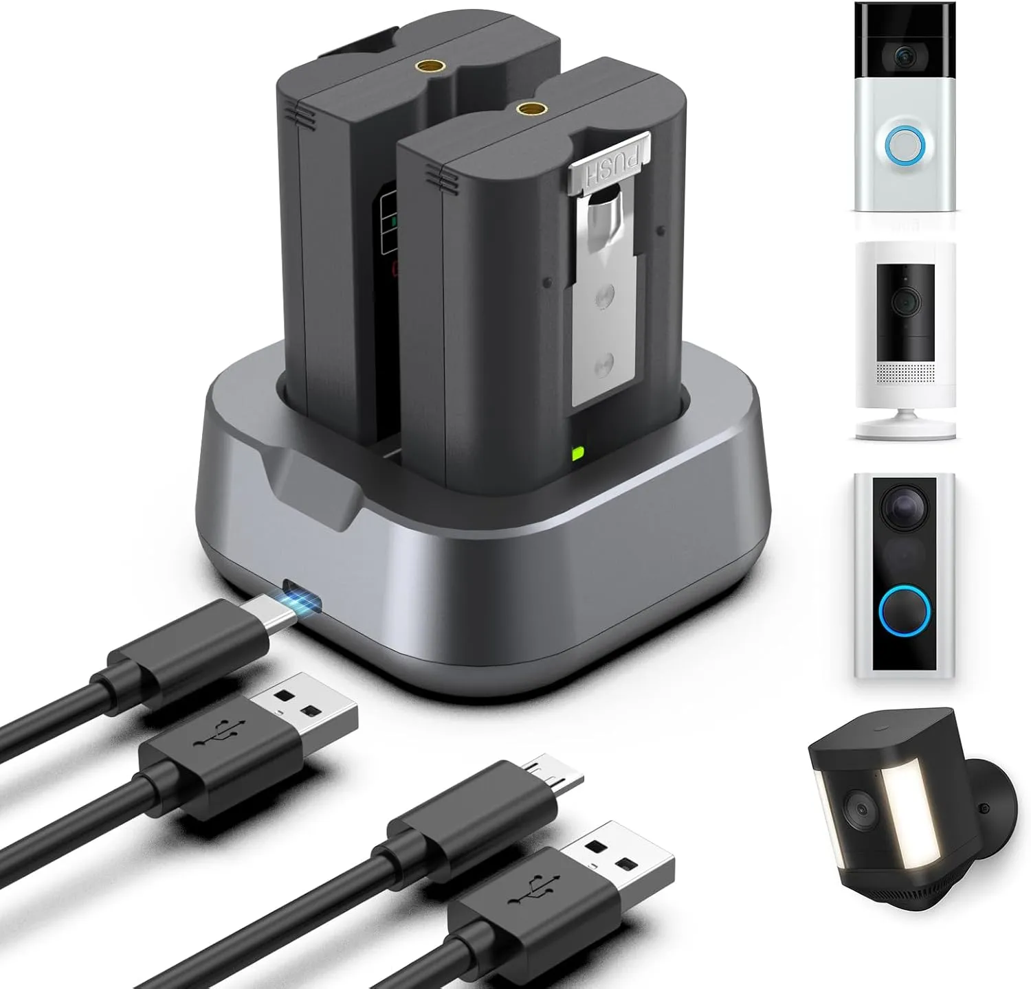 2 Batterien 7200mAh Ersatz für Ring Akku mit Ladestation, Kamera-Akku mit hoher Kapazität, kompatibel mit Ring-Doorbell…