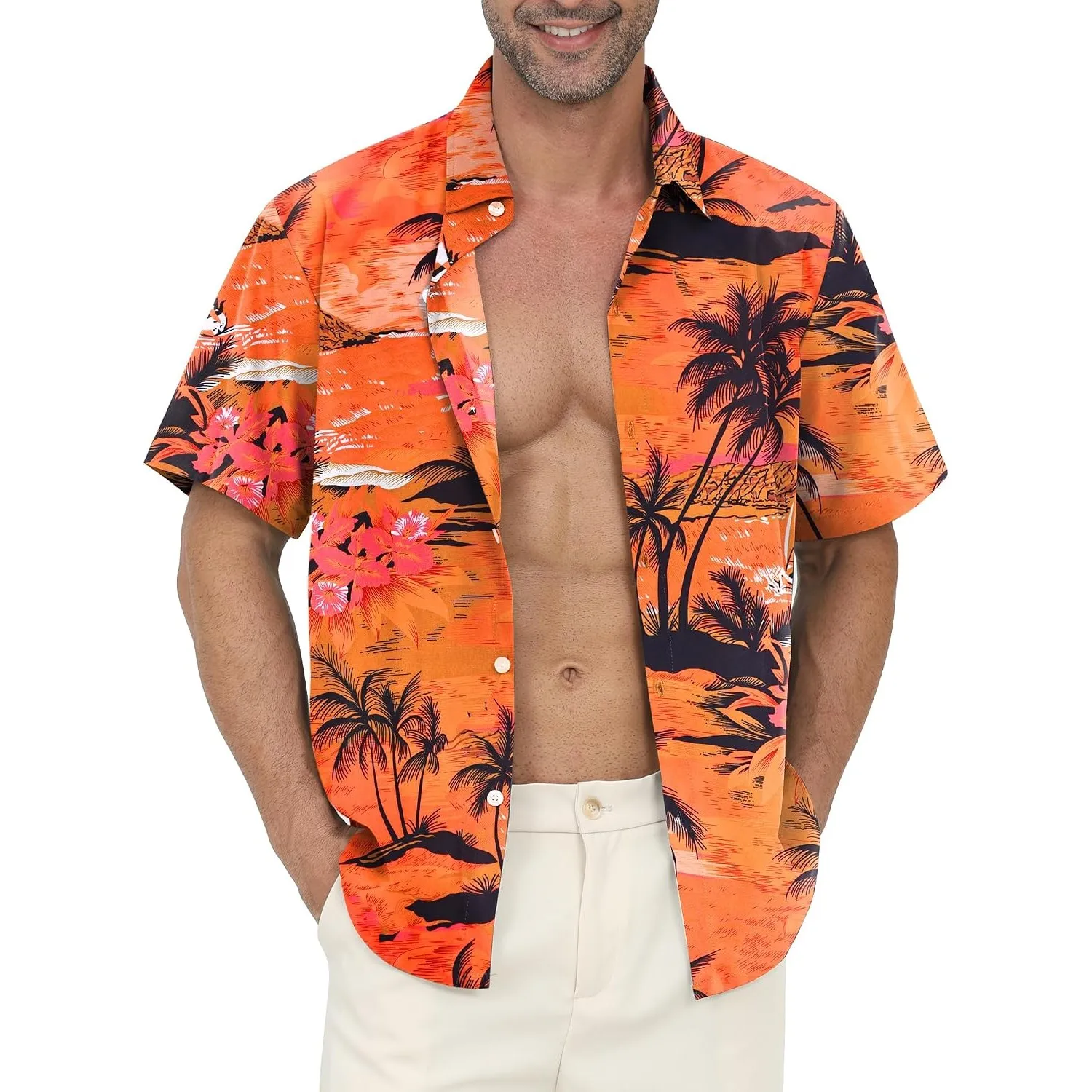 Hawaii Hemd Männer Blumen Kurzarm Freizeit Urlaub Strandhemd | Button-Down-Sommerhemd, leichtes und schnelltrocknendes …