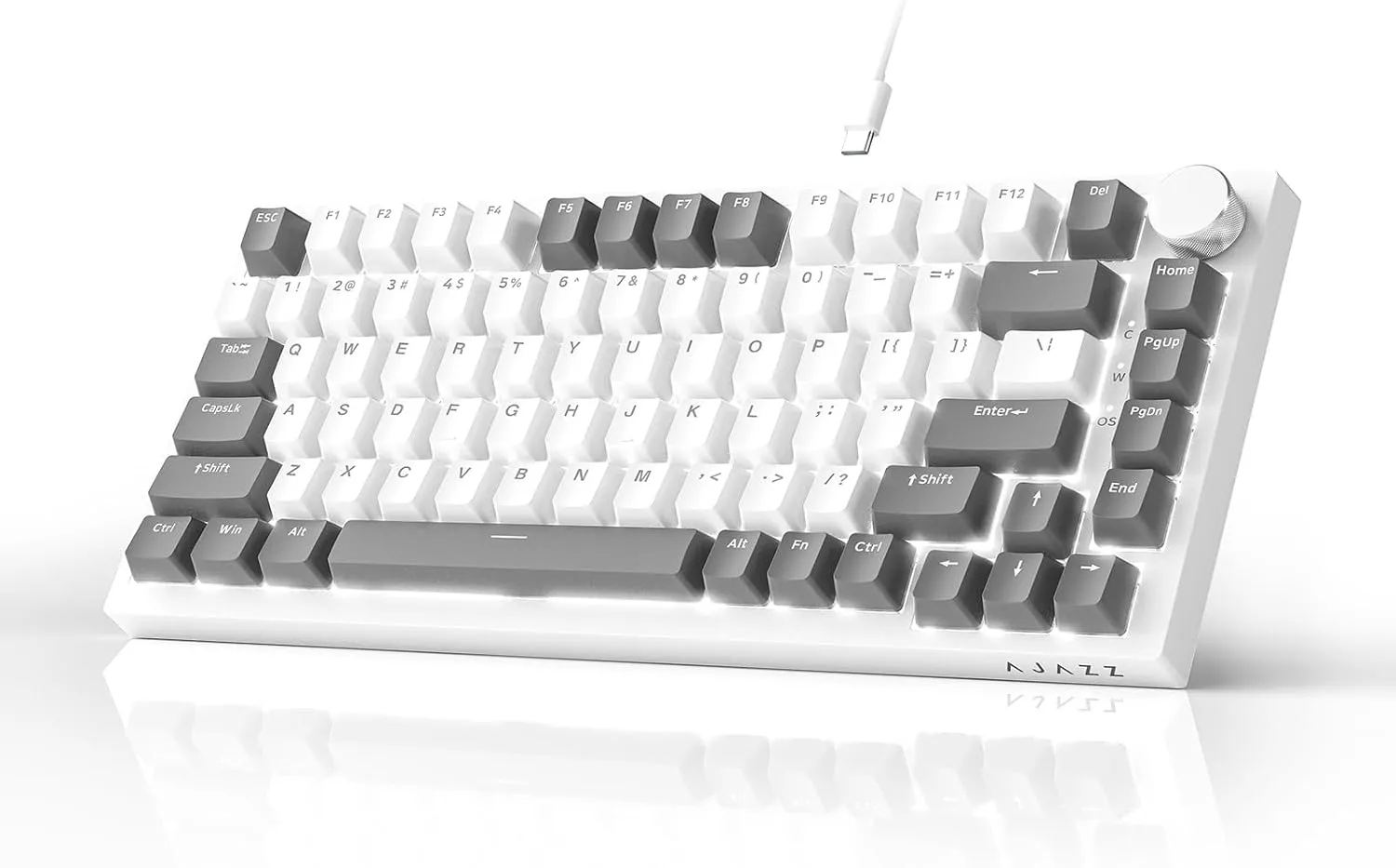 AK820 Grey White Wired Mechanical Keyboard, Gaming Keyboard Tastertur White Light|Volume Control|82 Keys|PBT Keycaps|Po…
