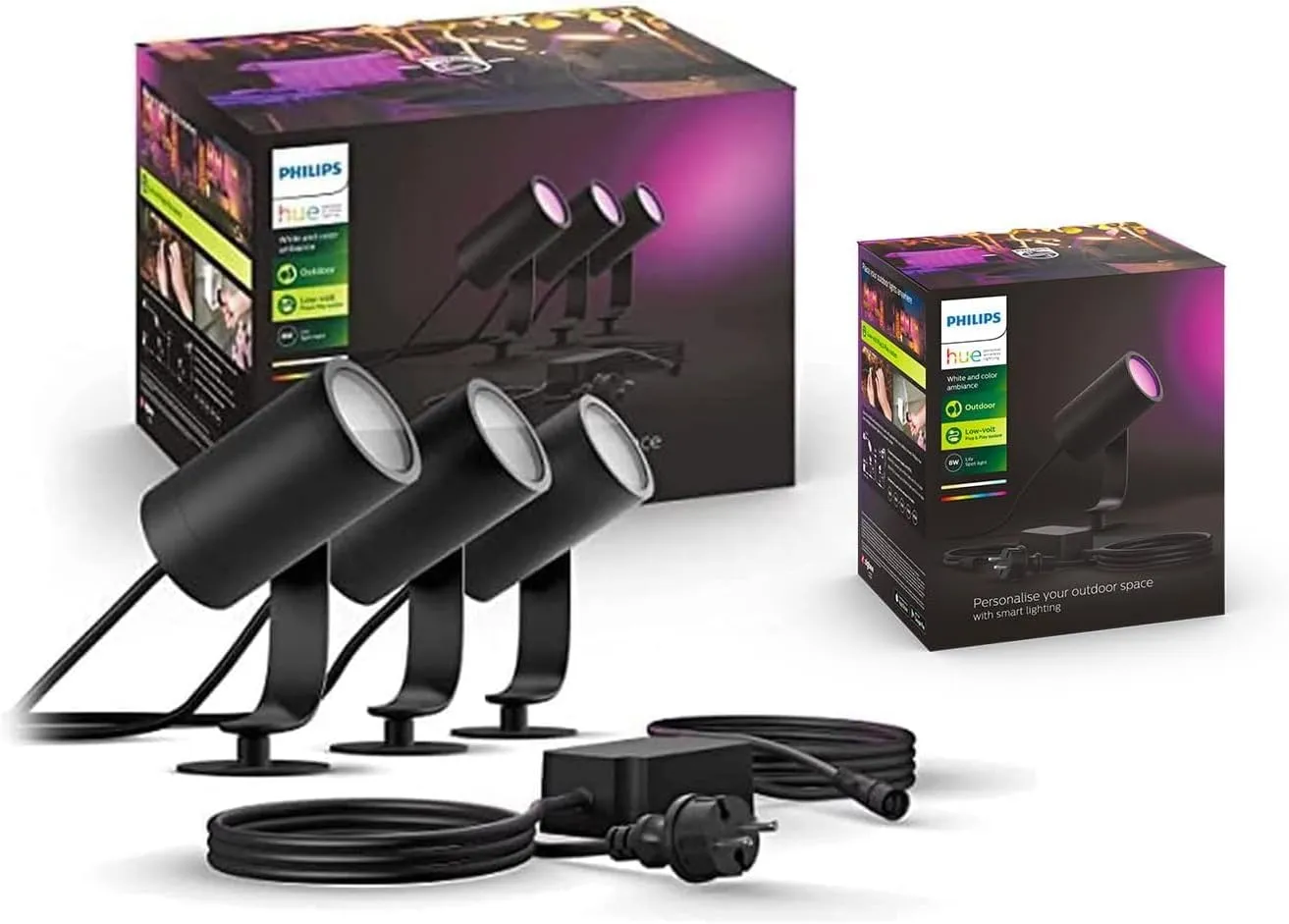 Philips Hue White & Color Ambiance Lily Gartenspot Standard Set mit 40W Netzteil (590 lm), dimmbare Außenleuchte mit 16…