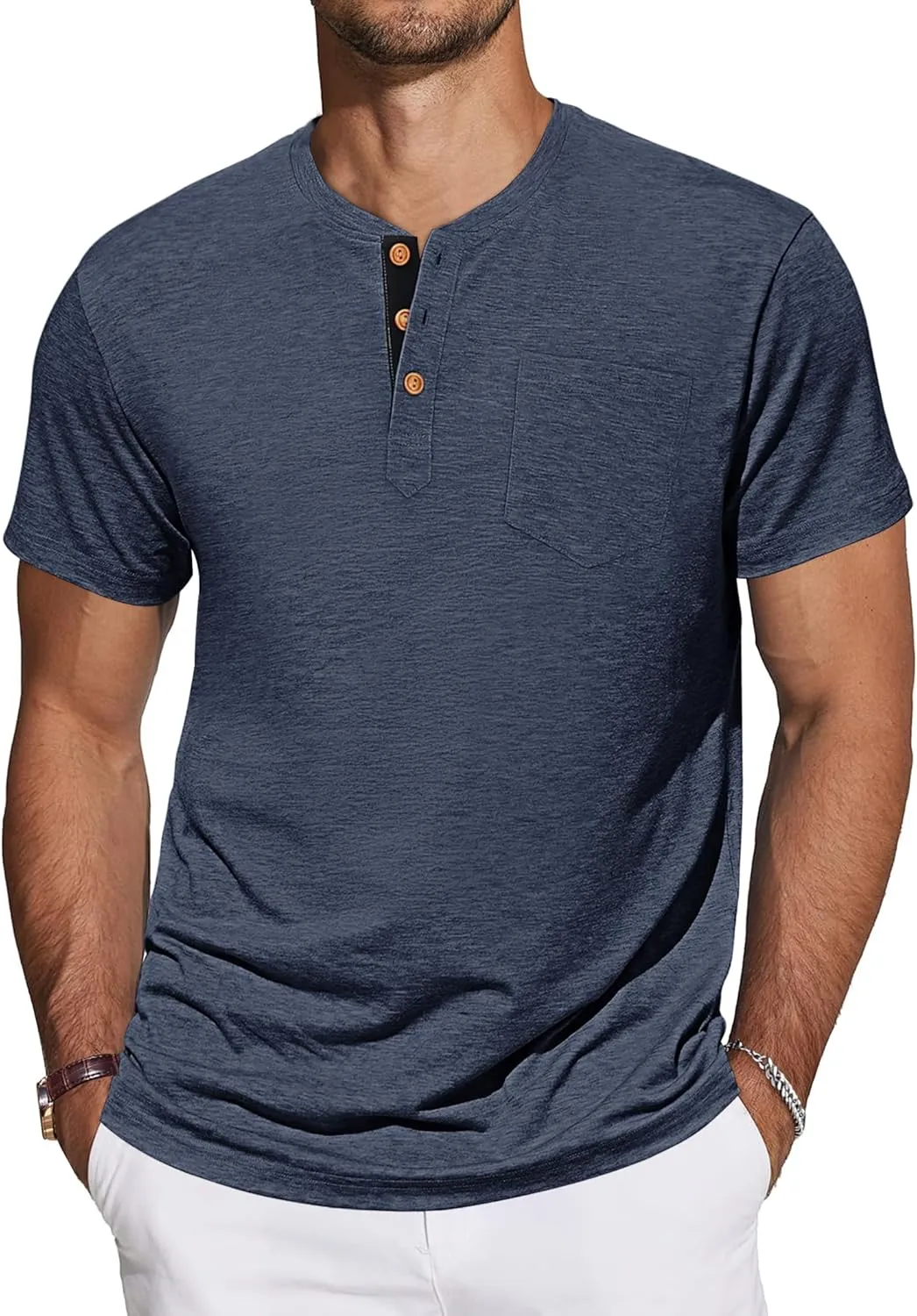 TARAINYA Henley T-Shirts Men's Cotton Shirt Short Sleeve Plain Basic Tee Men Summer with Pocket M-4XL