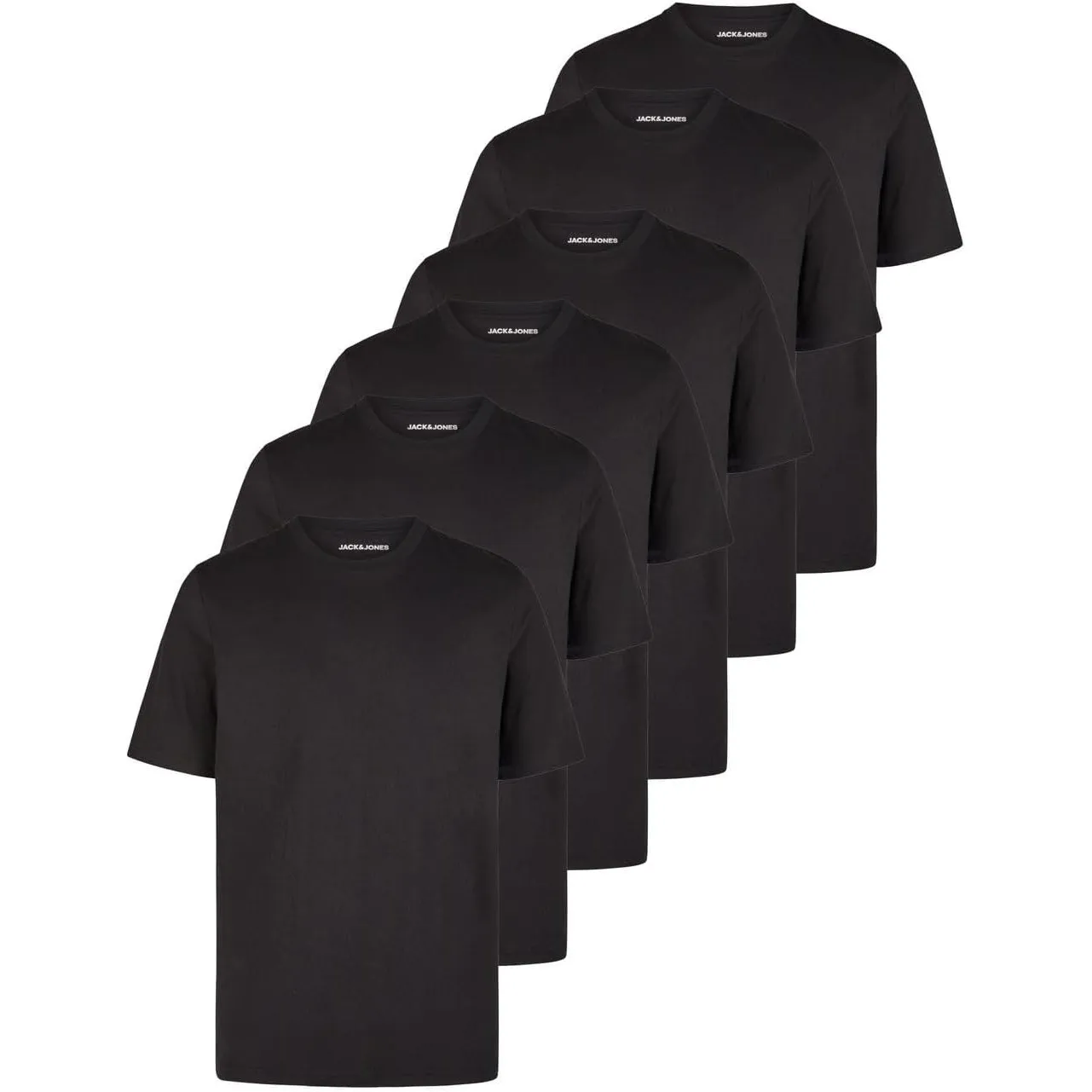 JACK & JONES Tshirt Herren Basic Regular Fit JACJEANS Crew Neck Tee 6er Set Pack Rundhals Kurzarm Sommer Tee Shirt Schw…
