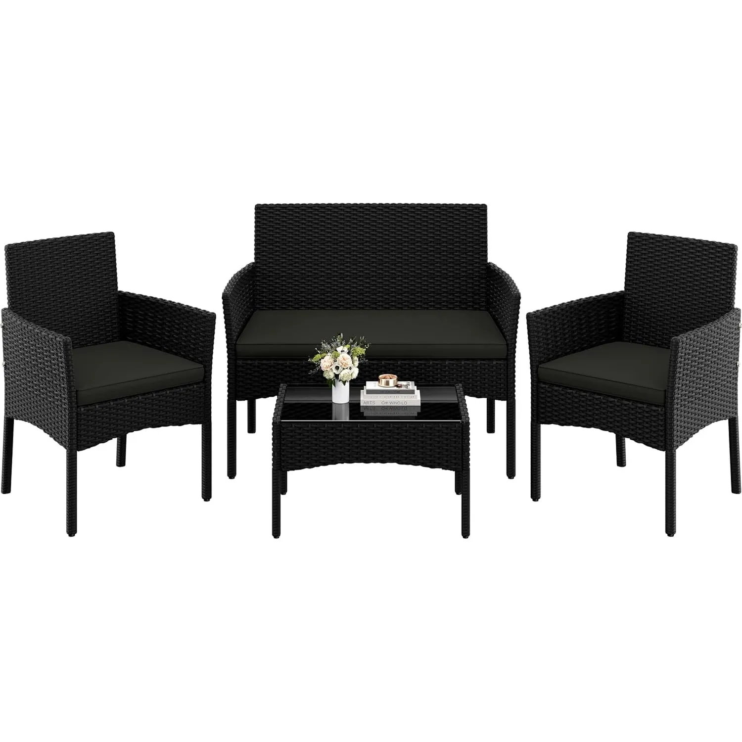 Yaheetech 4-er Gartenmöbel Set Balkonmöbel Set aus Polyrattan Terassenmöbel Außen mit 2er Sofa, 2 Stühle, Tisch & Sitzk…