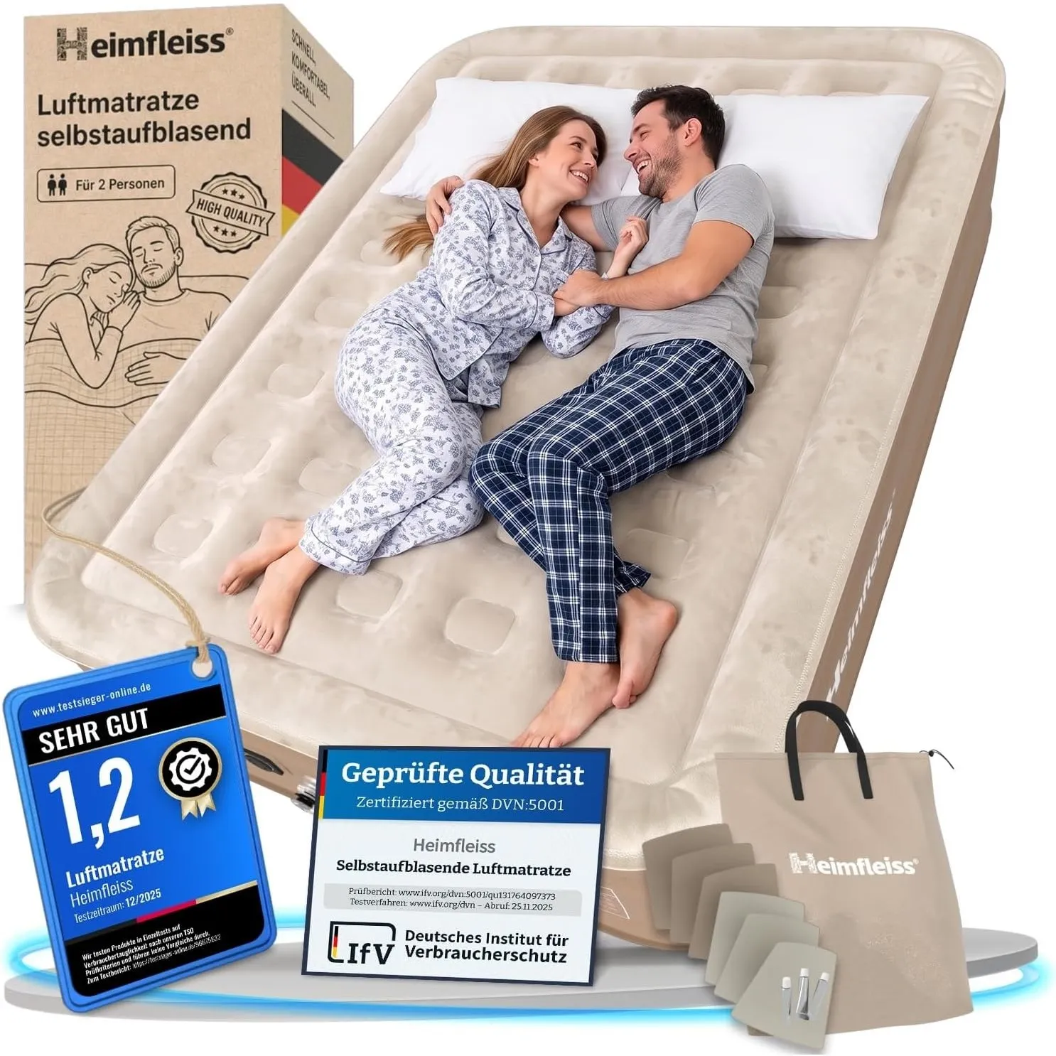Heimfleiss® Luftmatratze selbstaufblasend 150x200 cm Luftbett Gästebett